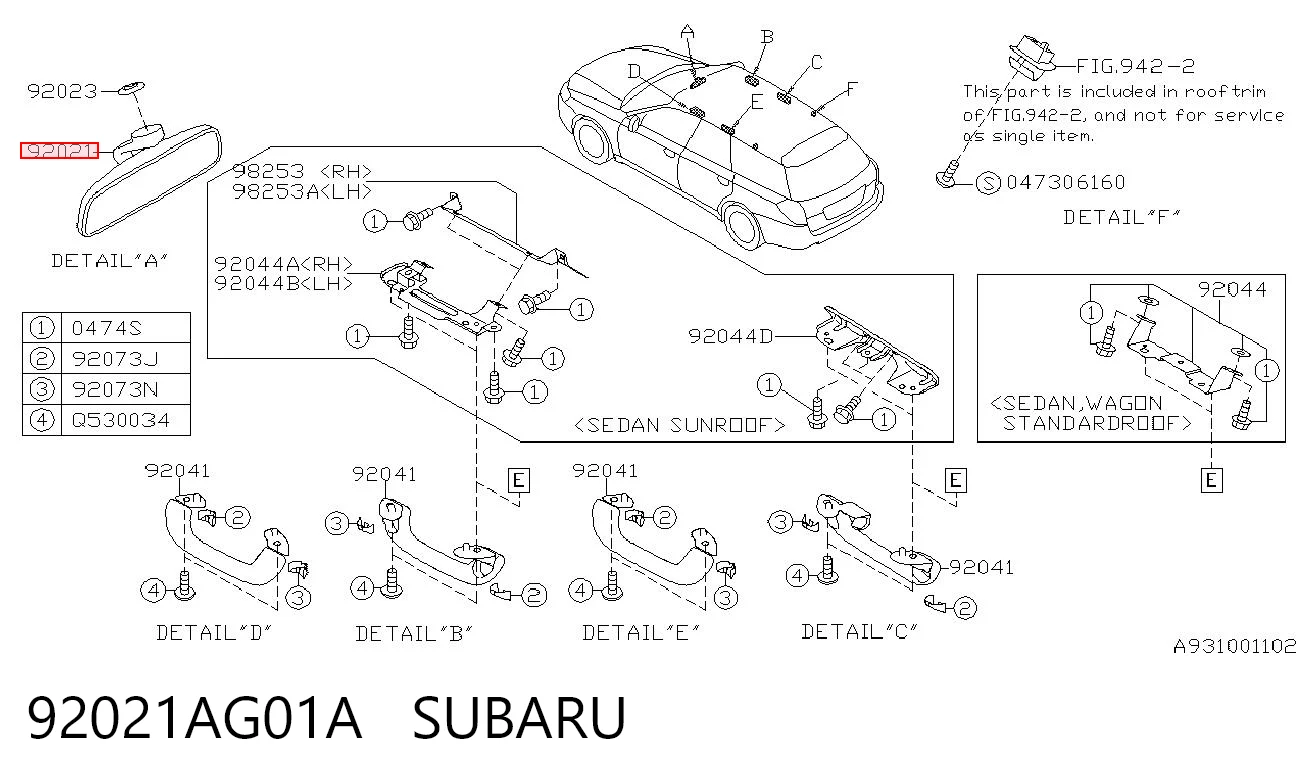 92021AG01A Subaru Espelho de salão interno