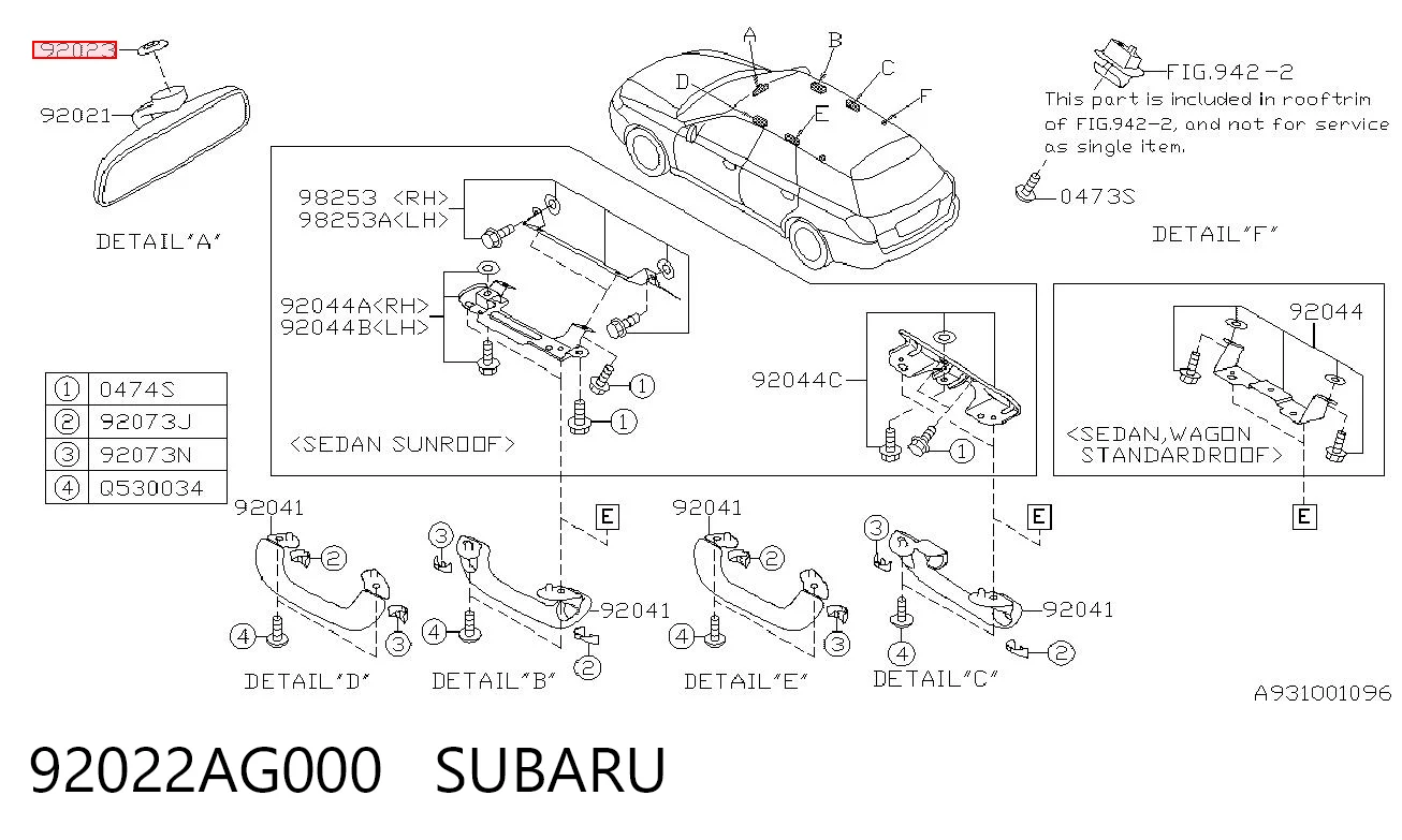 92022AG000 Subaru 