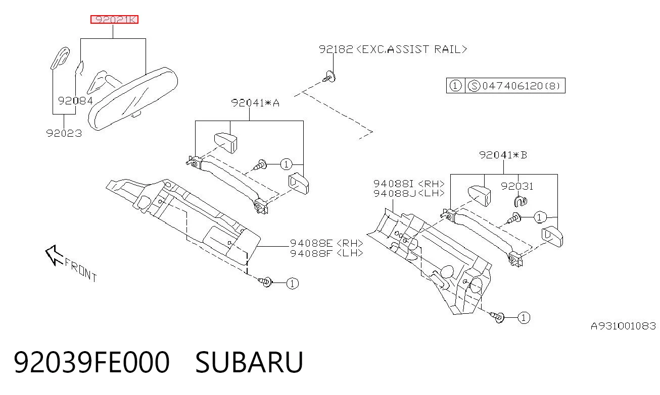 92039FE000 Subaru Espelho de salão interno