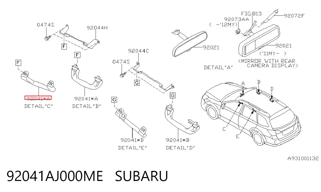 92041AJ000ME Subaru Puxador do teto de salão
