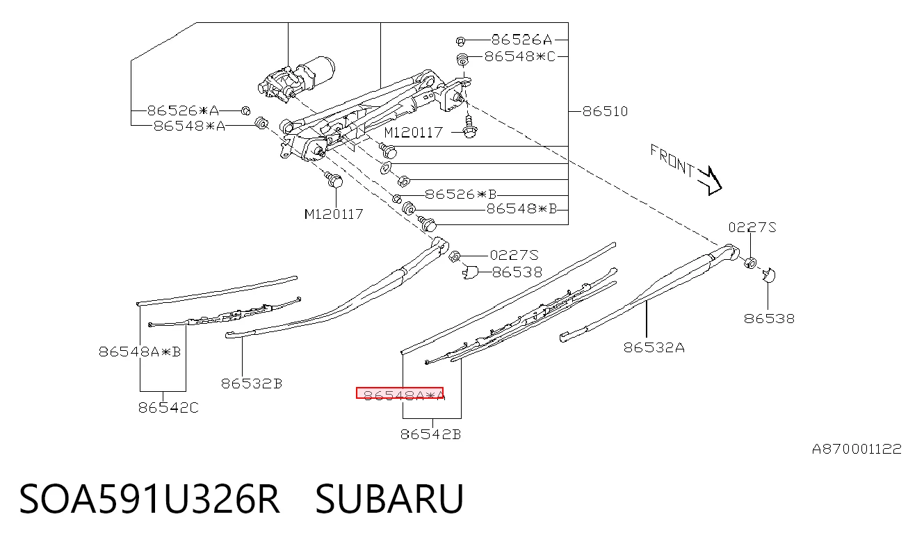 SOA591U326R Subaru Elástico da escova de limpador pára-brisas de condutor