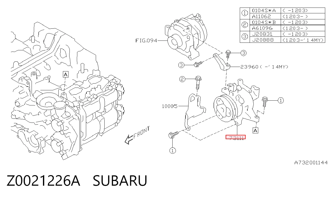 Z0021226A Subaru Compressor de aparelho de ar condicionado