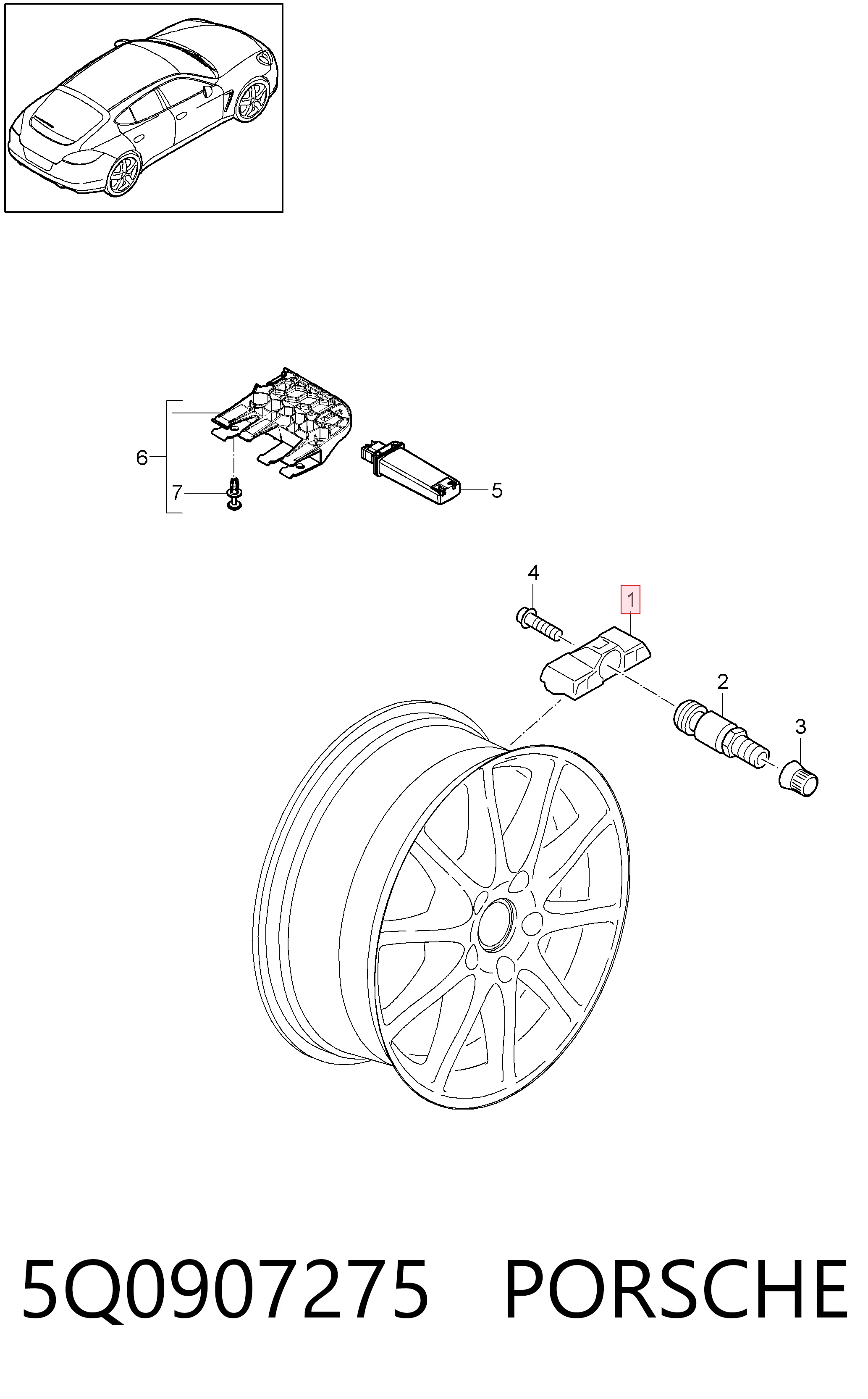 5Q0907275 Porsche Sensor de pressão de ar nos pneus