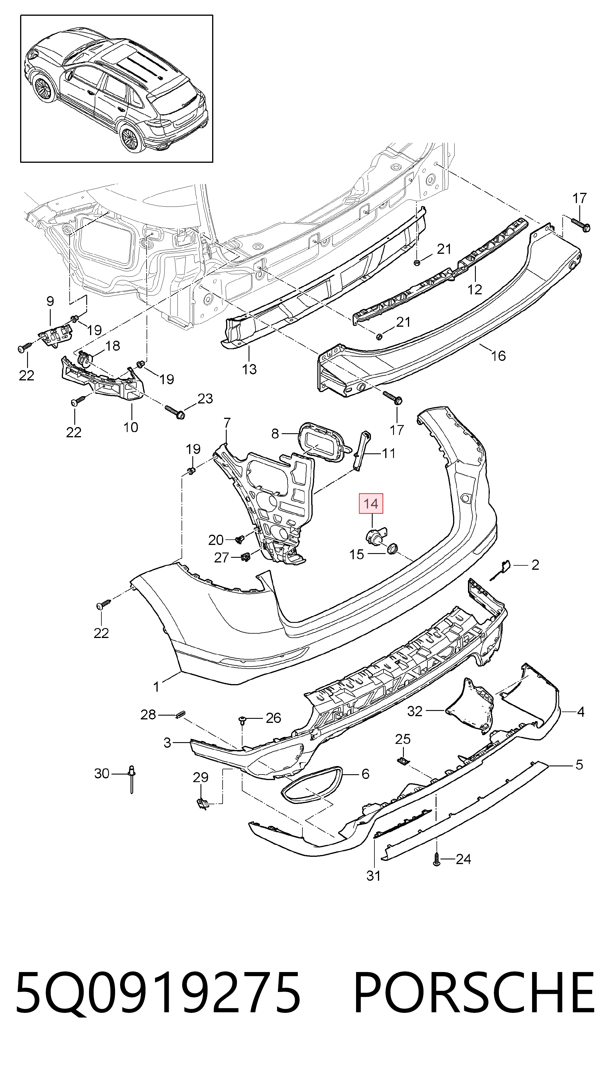 5Q0919275 Porsche Sensor traseiro de sinalização de estacionamento (sensor de estacionamento)