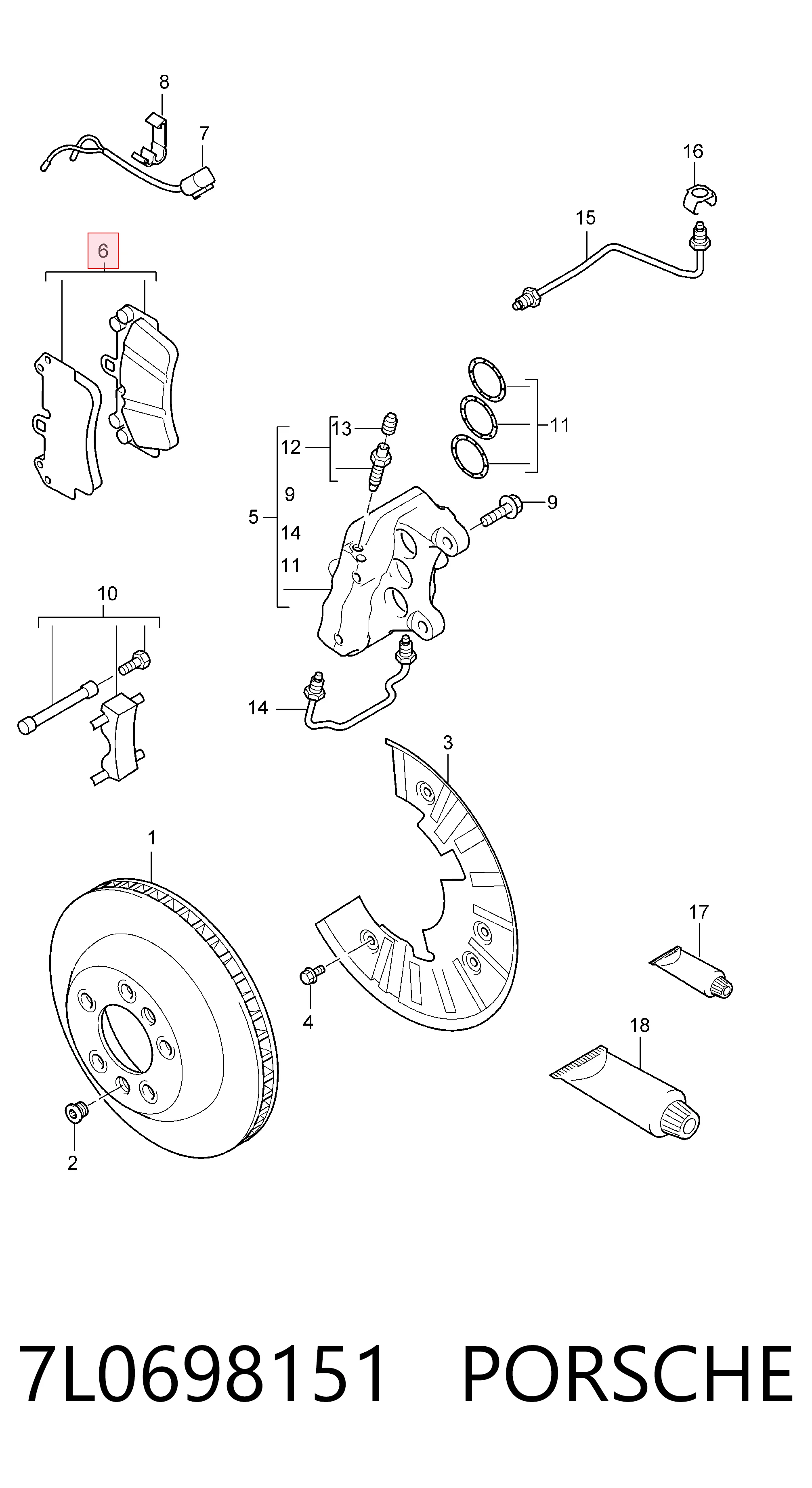 7L0698151 Porsche Sapatas do freio dianteiras de disco
