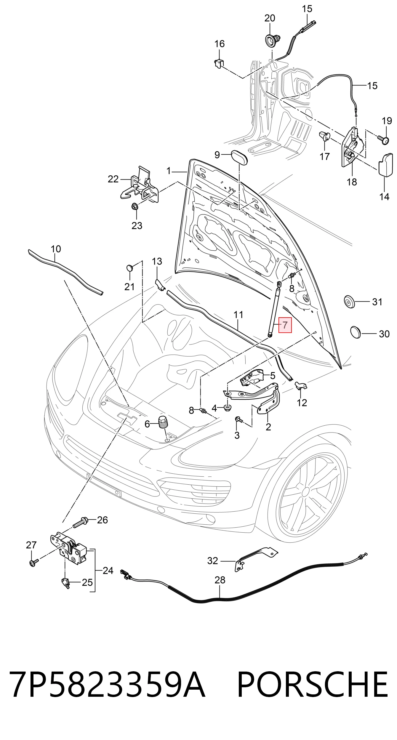 7P5823359A Porsche Amortecedor da capota