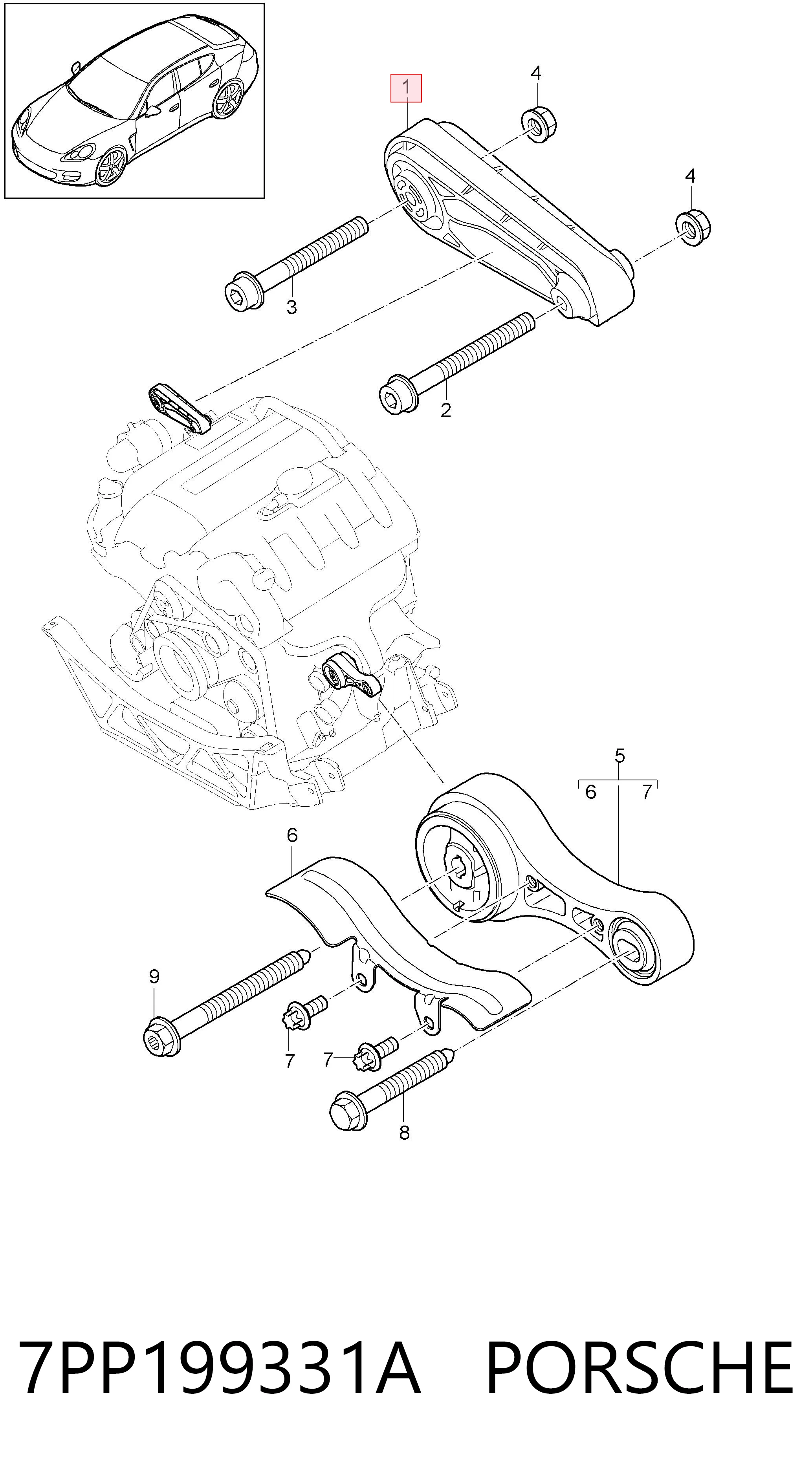 7PP199331A Porsche Coxim (suporte) direito superior de motor