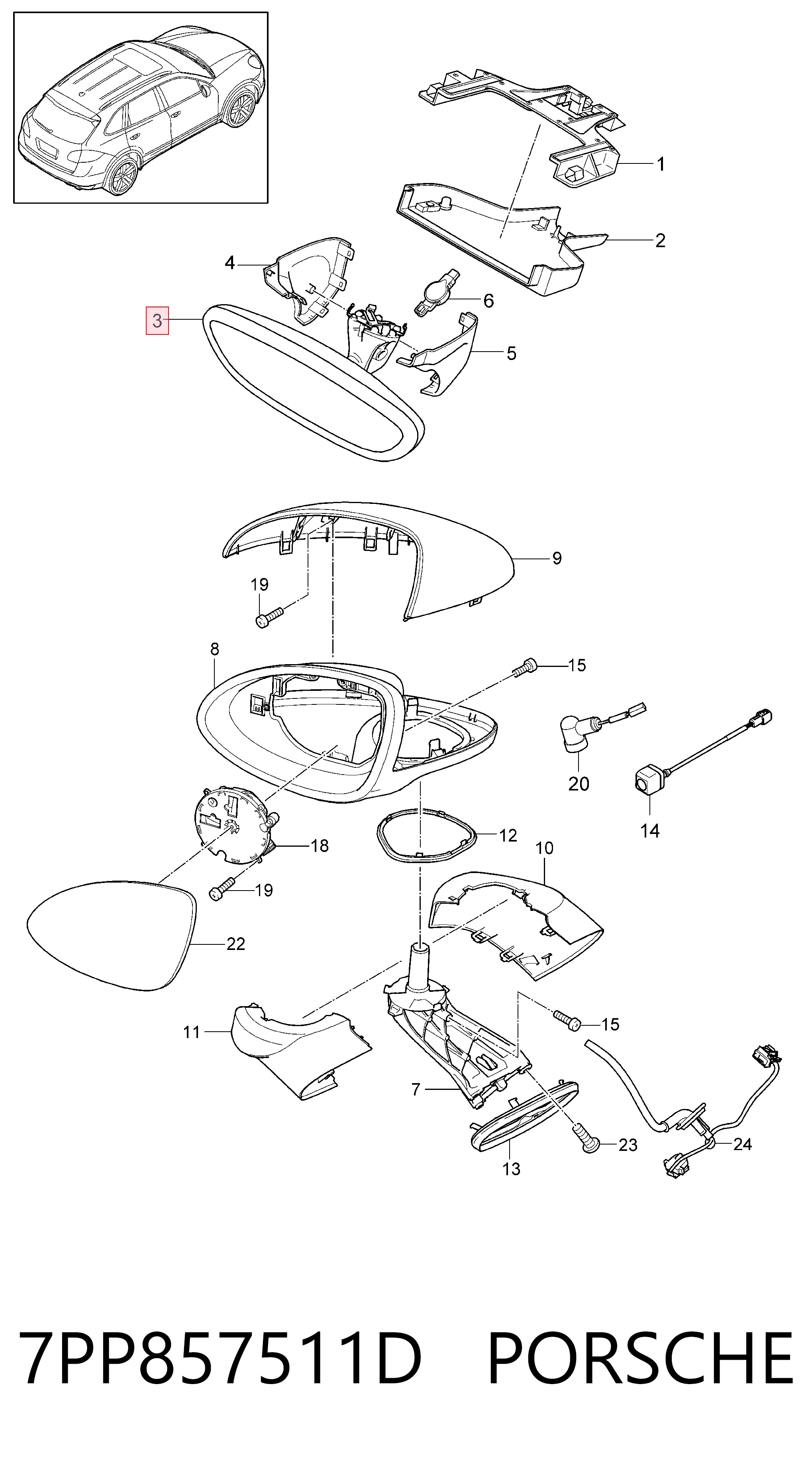 Espelho de salão interno para Porsche Cayenne II 92A