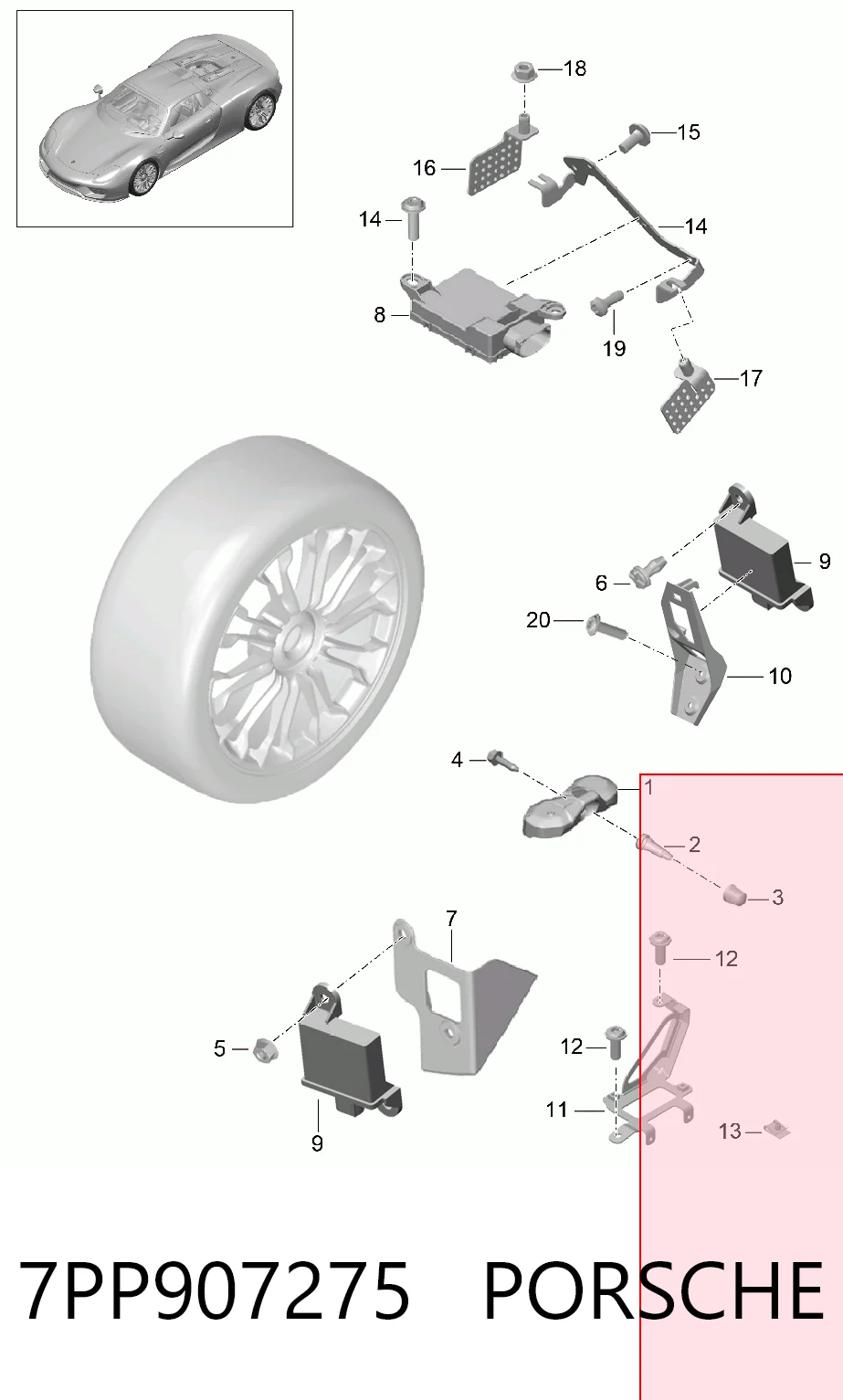 7PP907275 Porsche Sensor de pressão de ar nos pneus