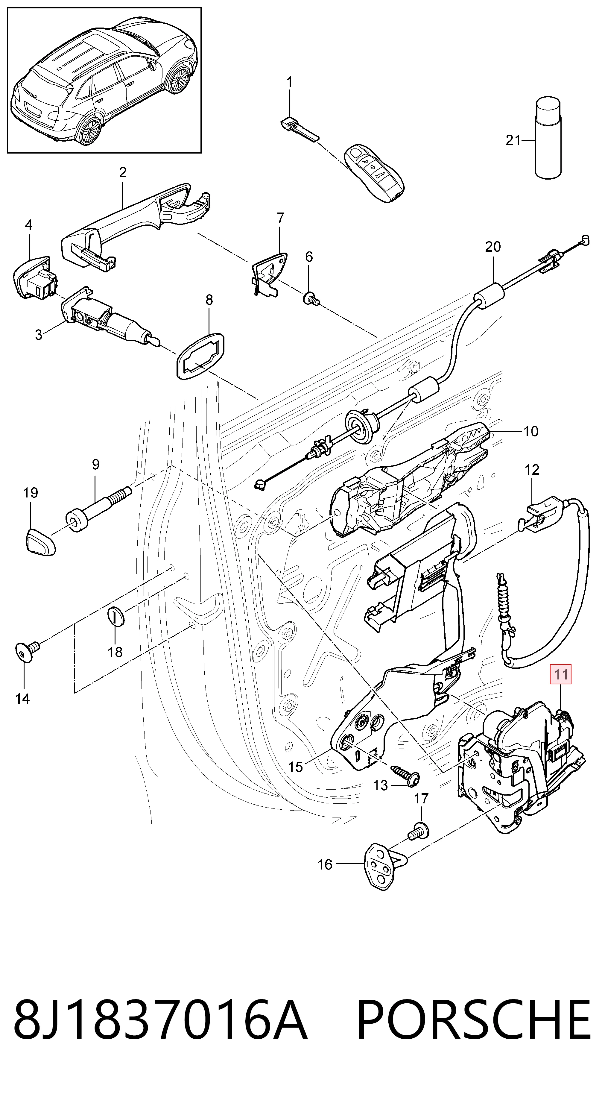 8J1837016A Porsche Fecho da porta dianteira direita