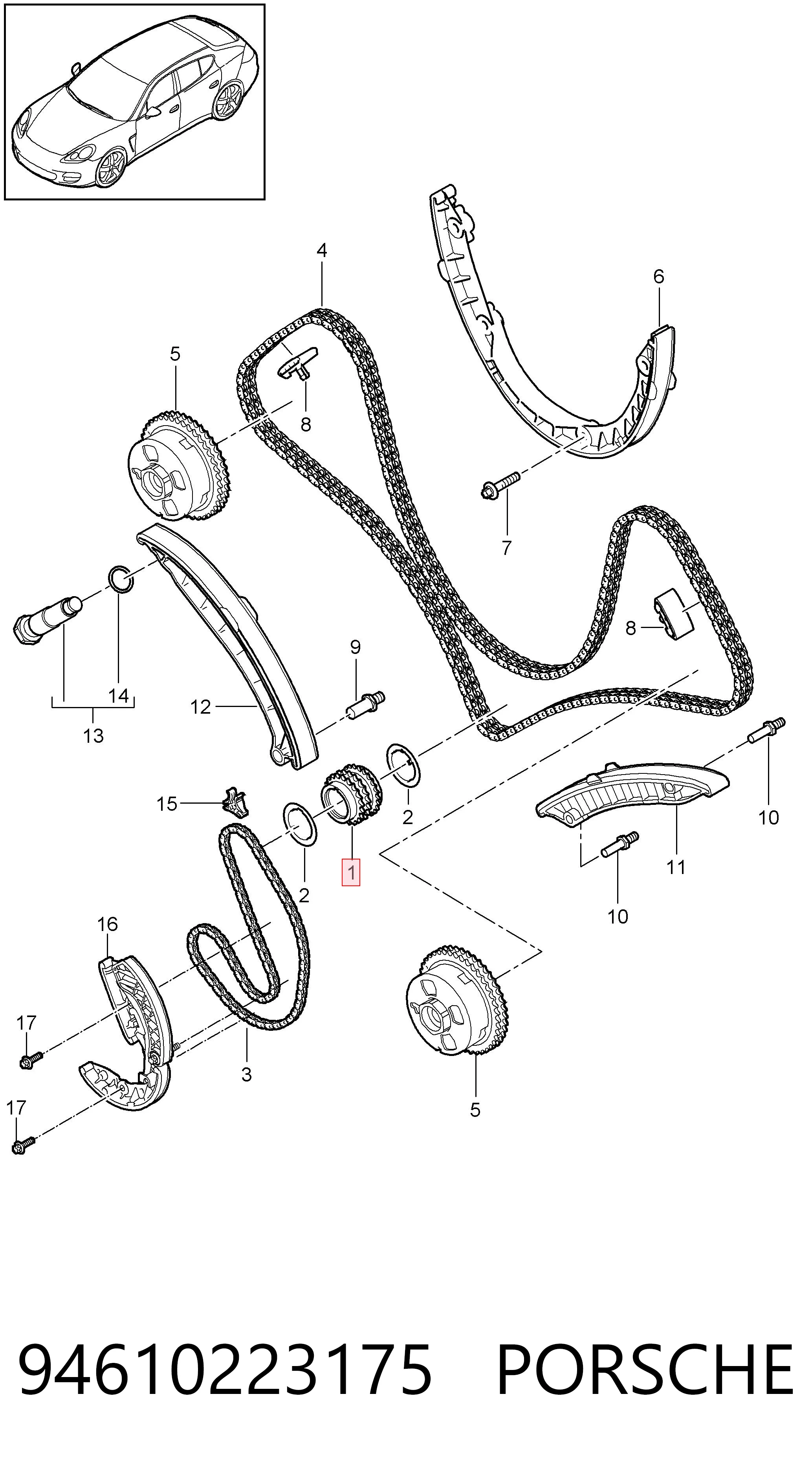 Engrenagem de cadeia da roda dentada de acionamento de cambota de motor Porsche Cayenne II 92A