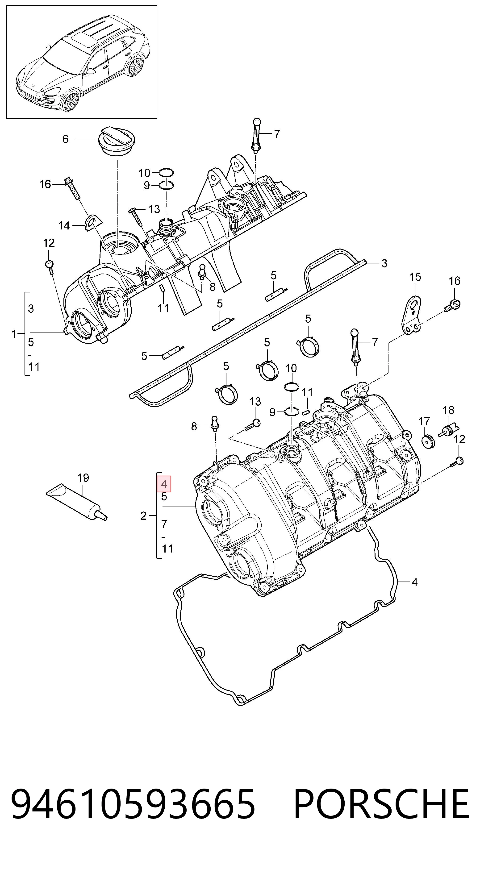 94610593665 VAG Vedante da tampa de válvulas de motor, kit direito