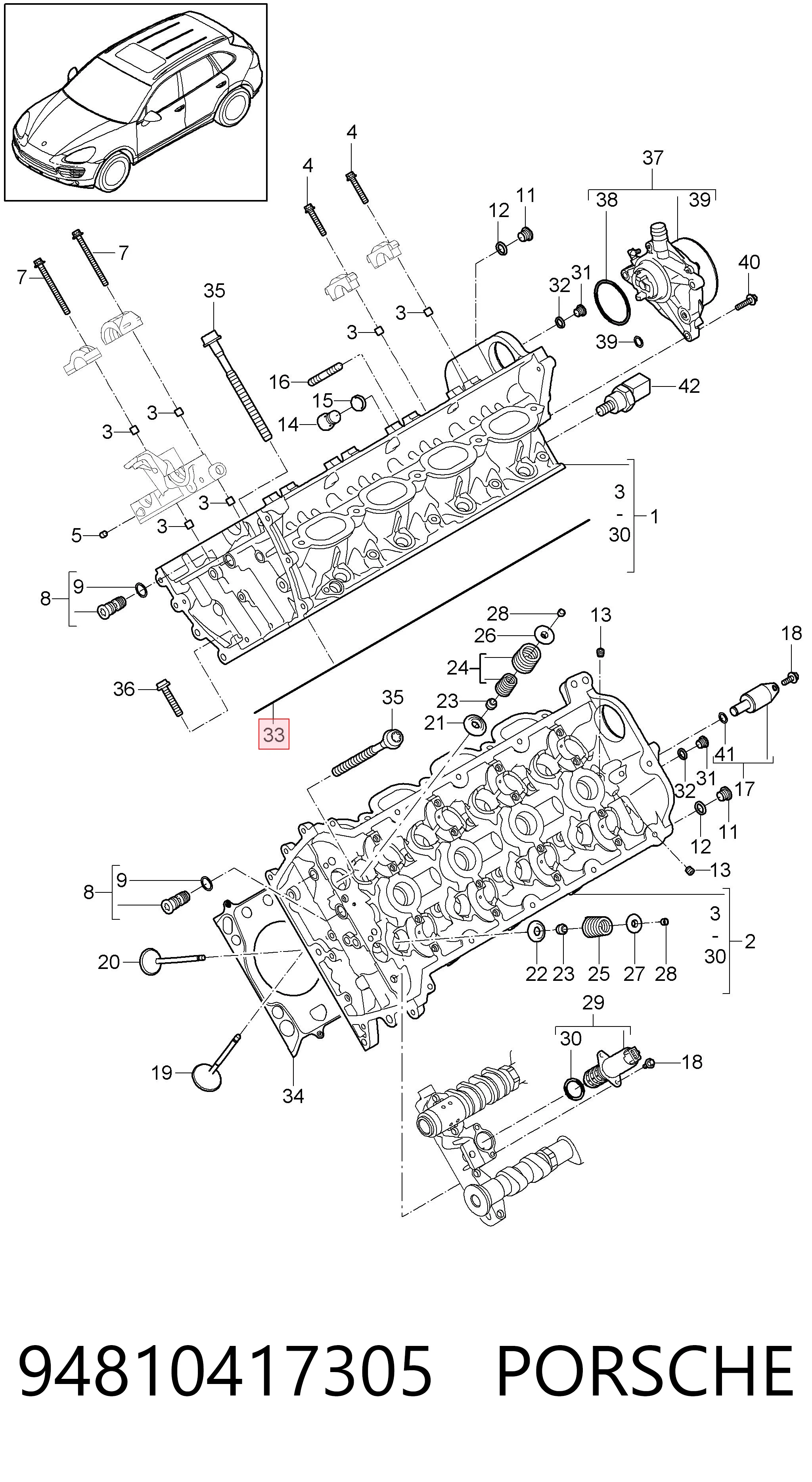 94810417305 Porsche Vedante direito de cabeça de motor (CBC)
