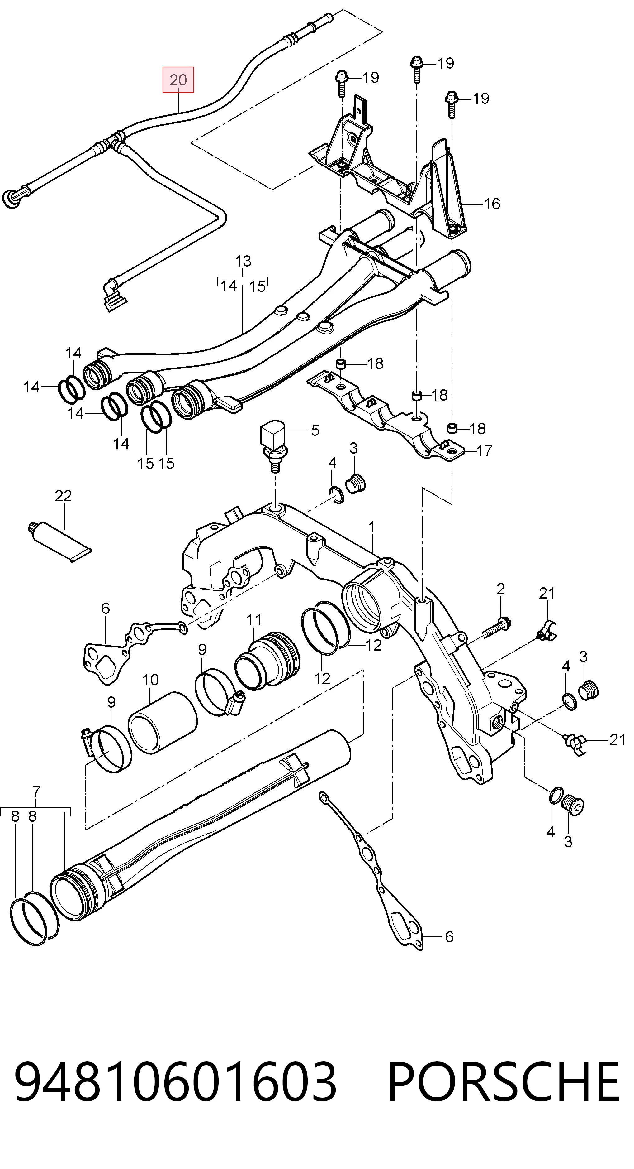 Mangueira (cano derivado) do sistema de esfriamento para Porsche Cayenne  955