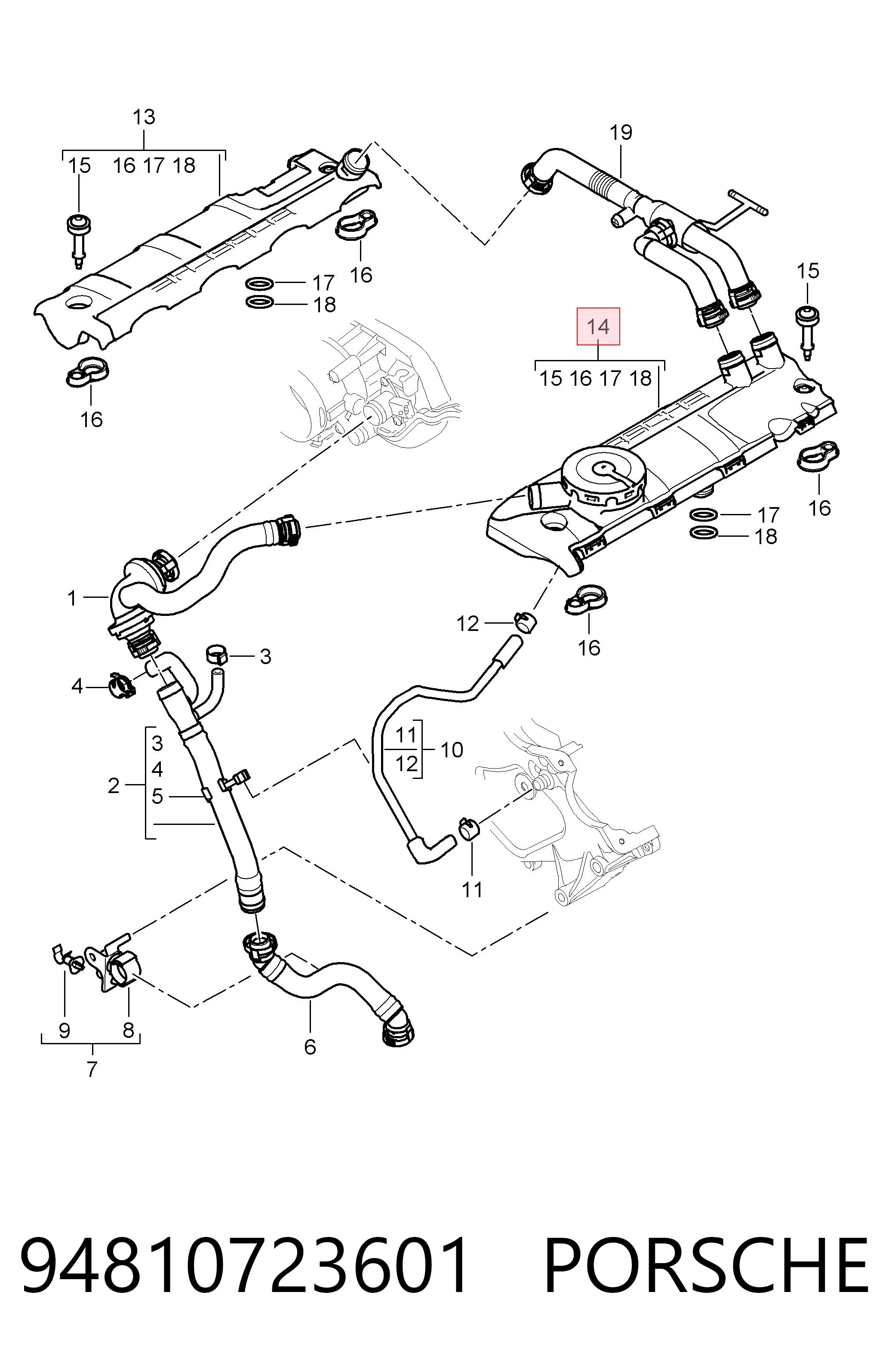 94810723601 Porsche Válvula PCV de ventilação dos gases de cárter