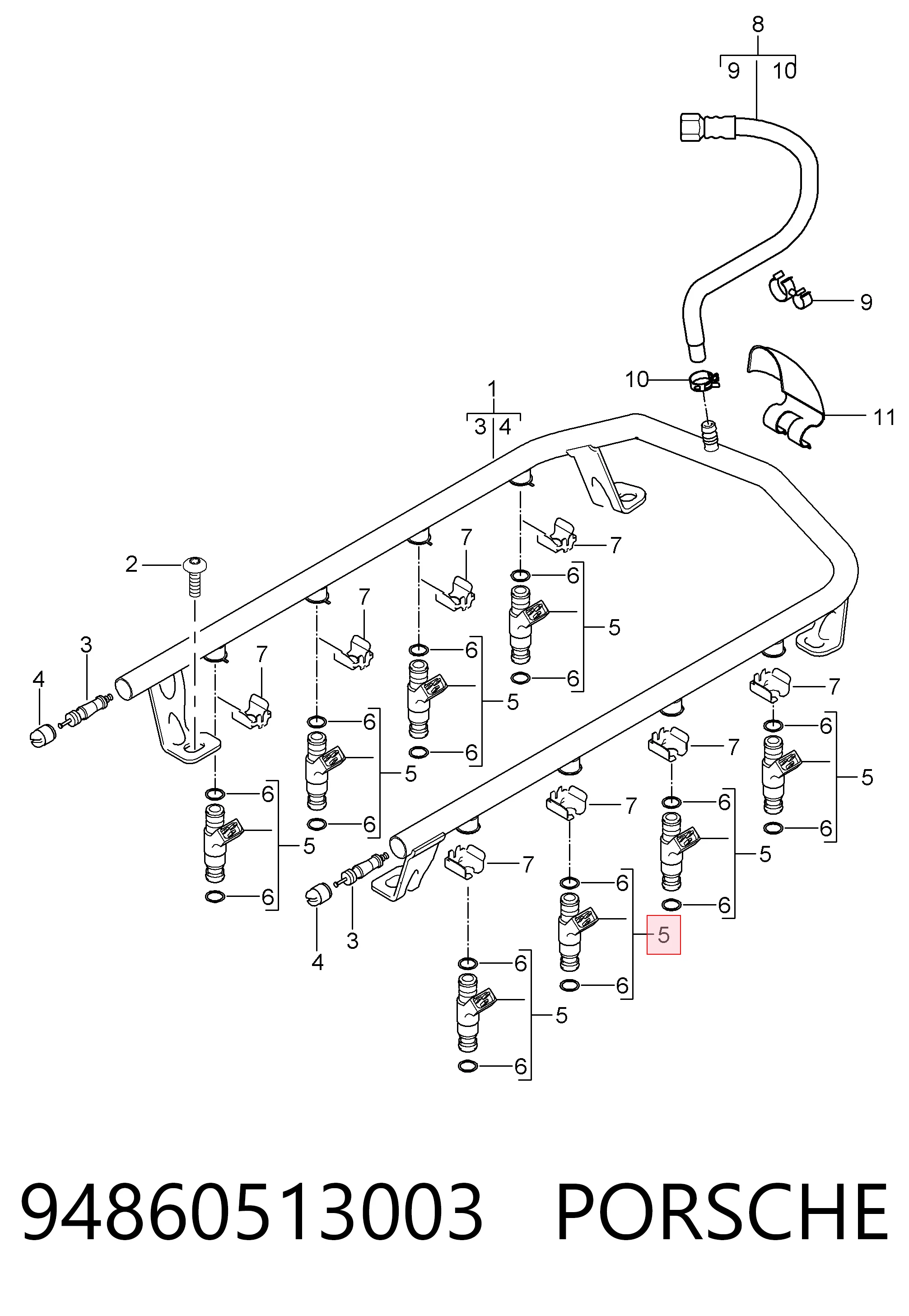 Injetor de injeção de combustível para Porsche Cayenne  955