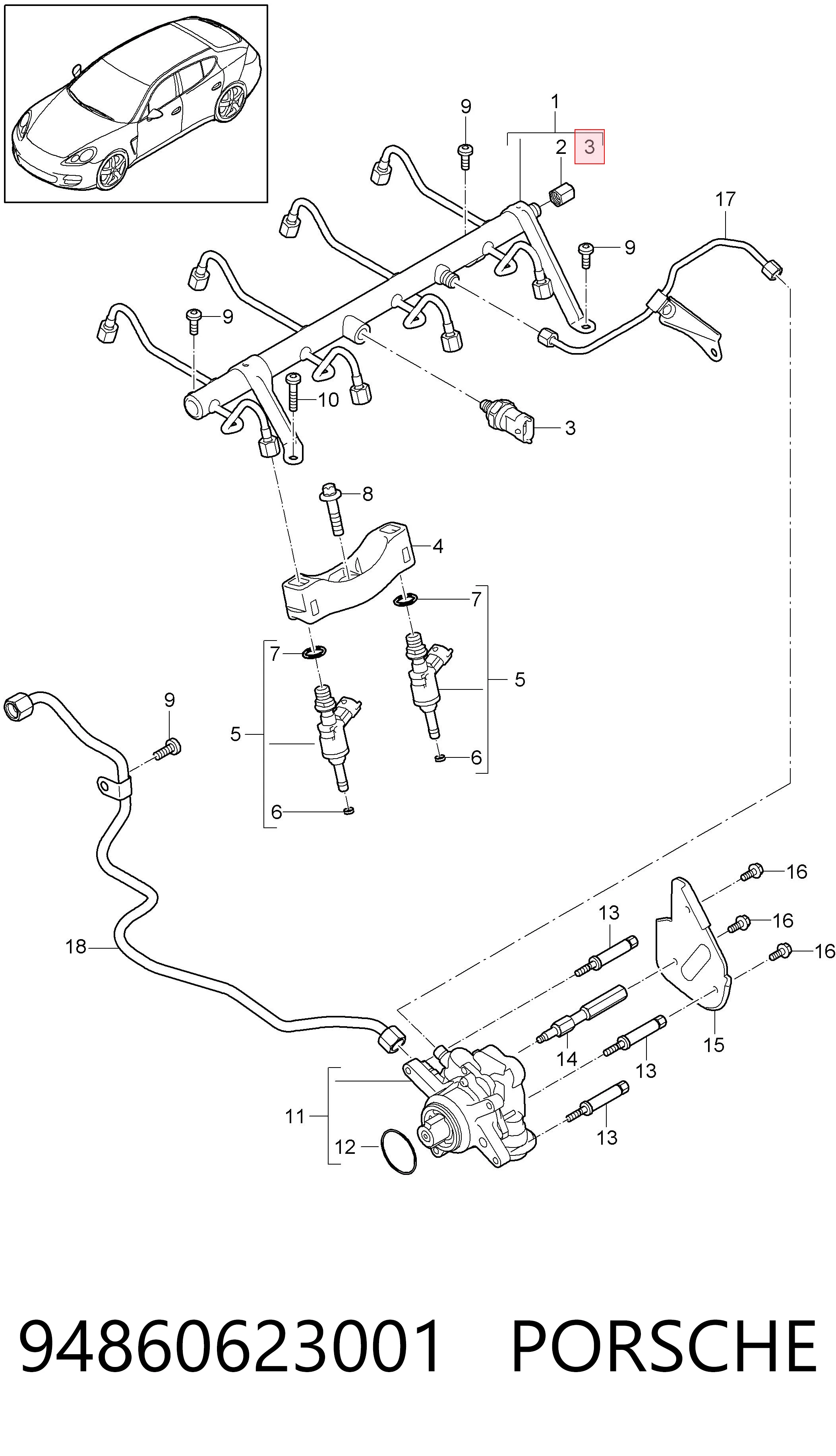 94860623001 Porsche Sensor de pressão de combustível