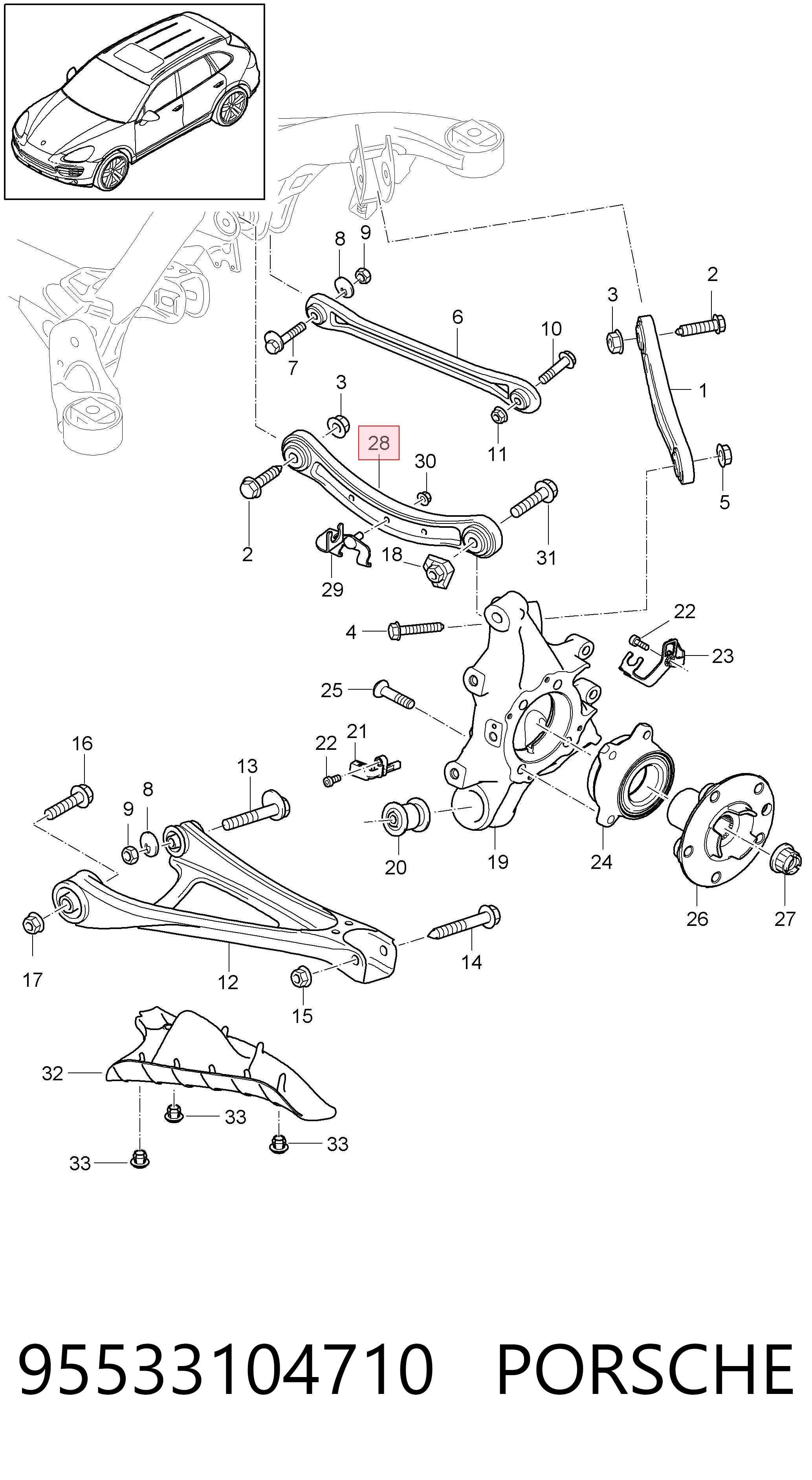 95533104710 Porsche Braço oscilante superior esquerdo/direito de suspensão traseira