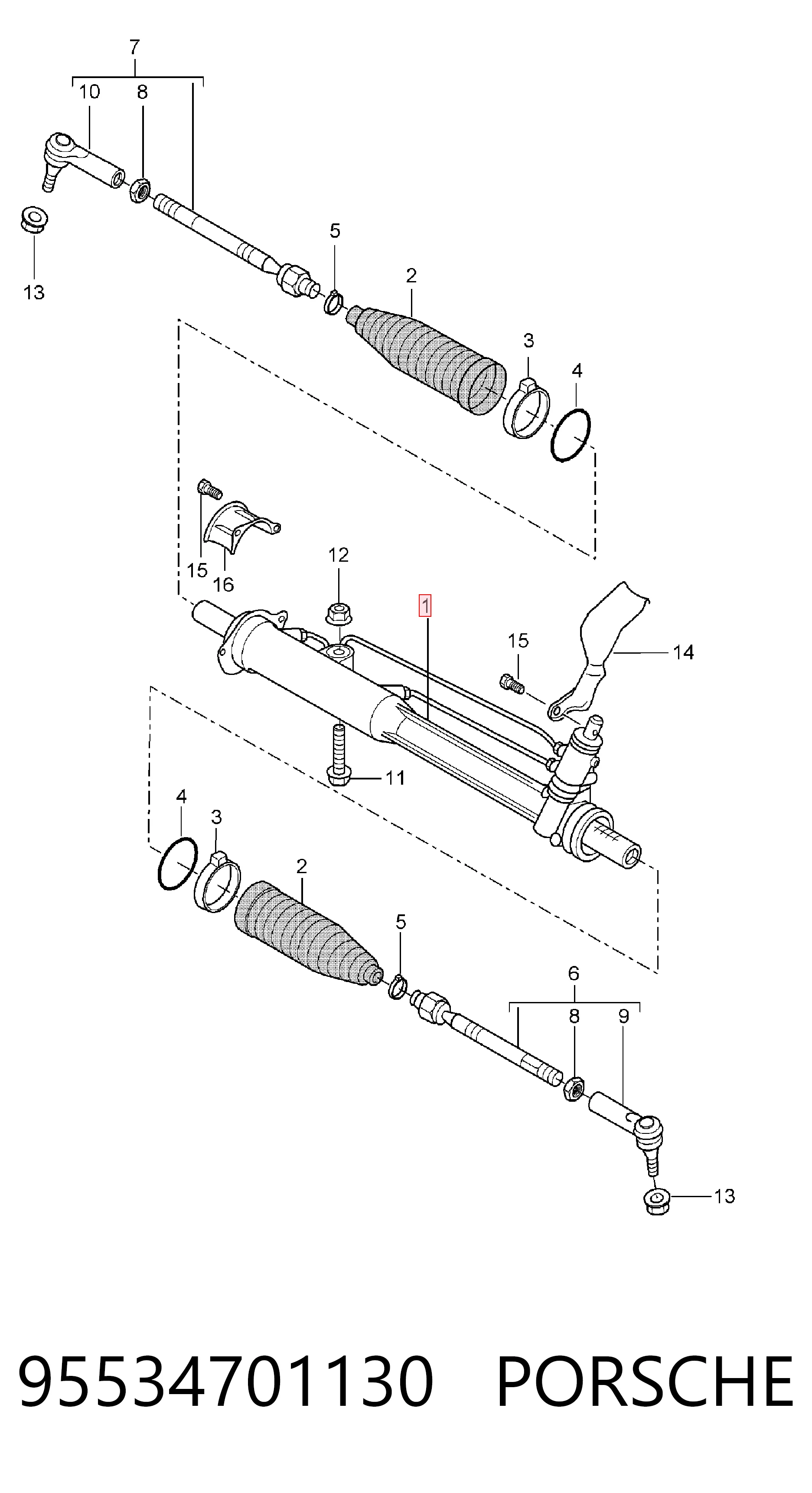 95534701130 Porsche Cremalheira da direção