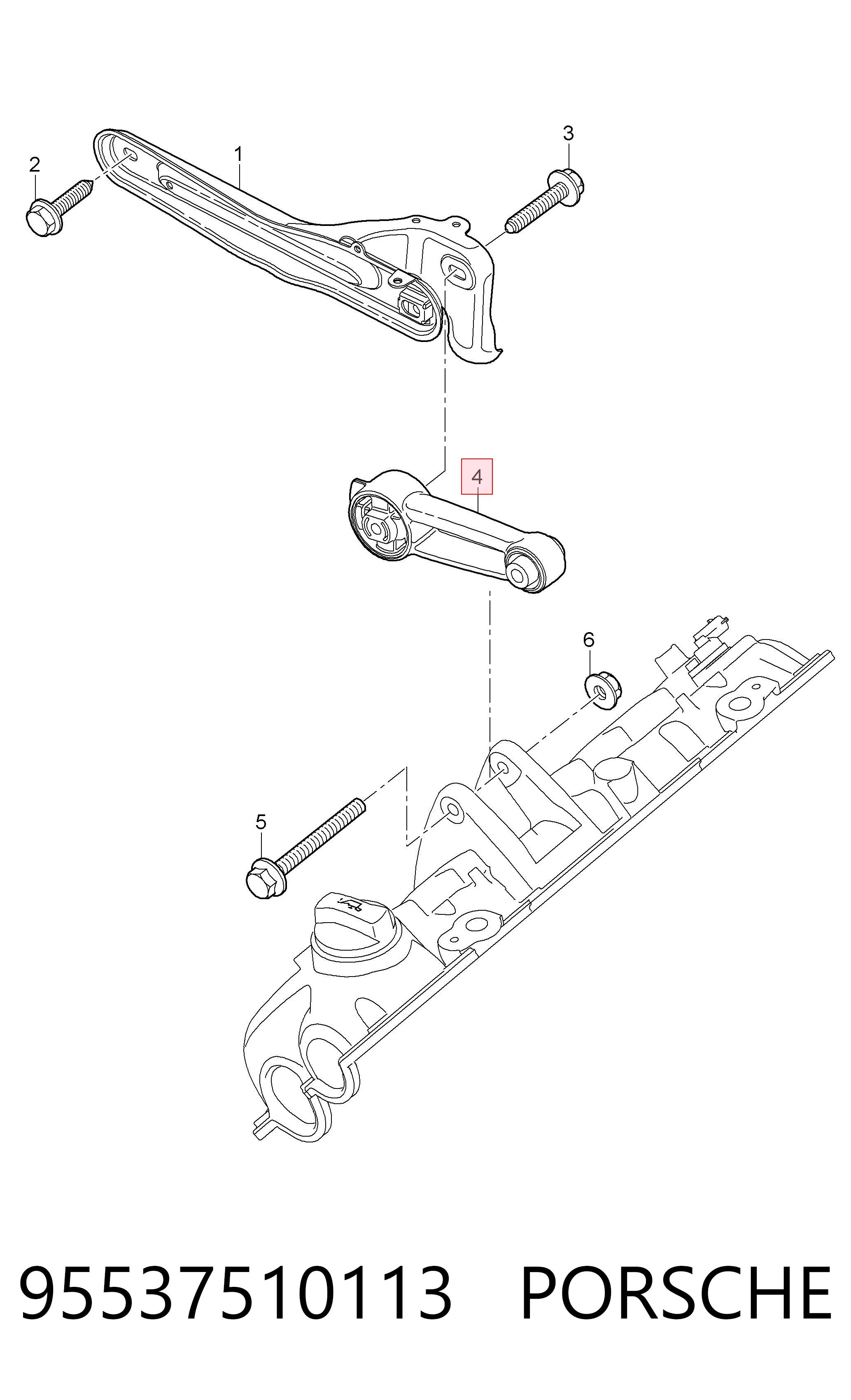 95537510113 Porsche Coxim (suporte) superior de motor