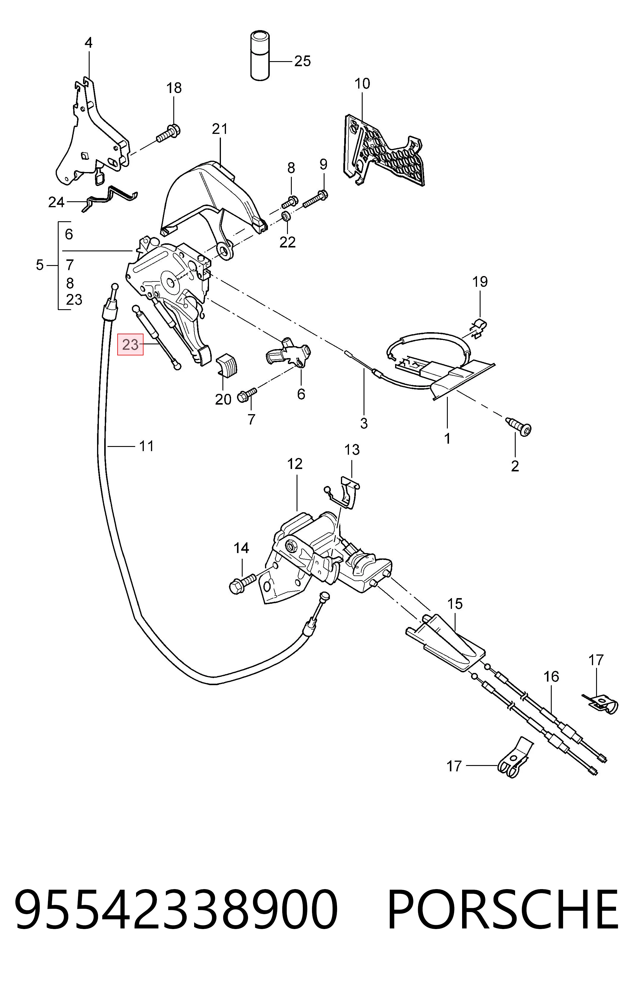 95542338900 Porsche Amortecedor de pedal do freio de estacionamento