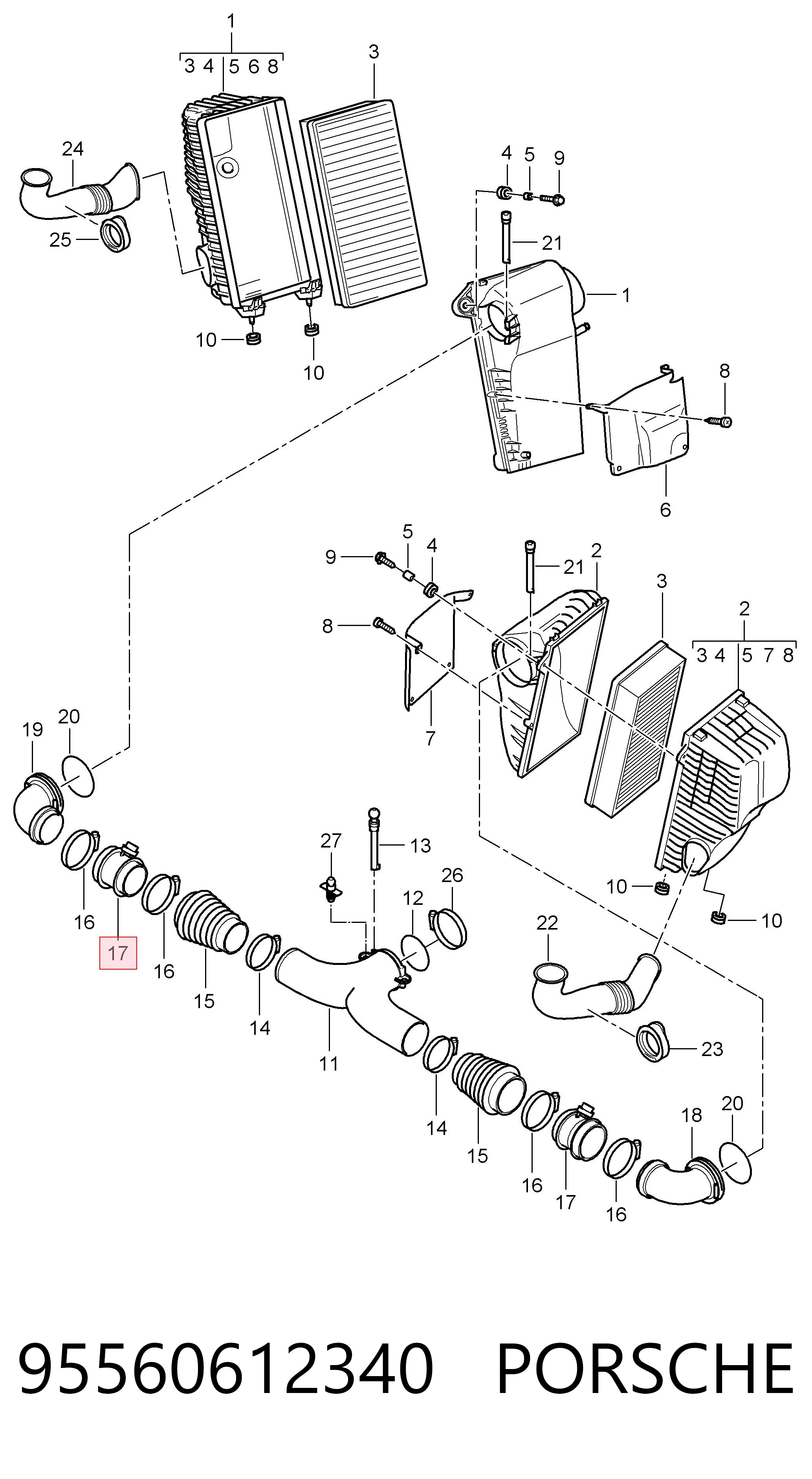 95560612340 Porsche Sensor de fluxo (consumo) de ar, medidor de consumo M.A.F. - (Mass Airflow)