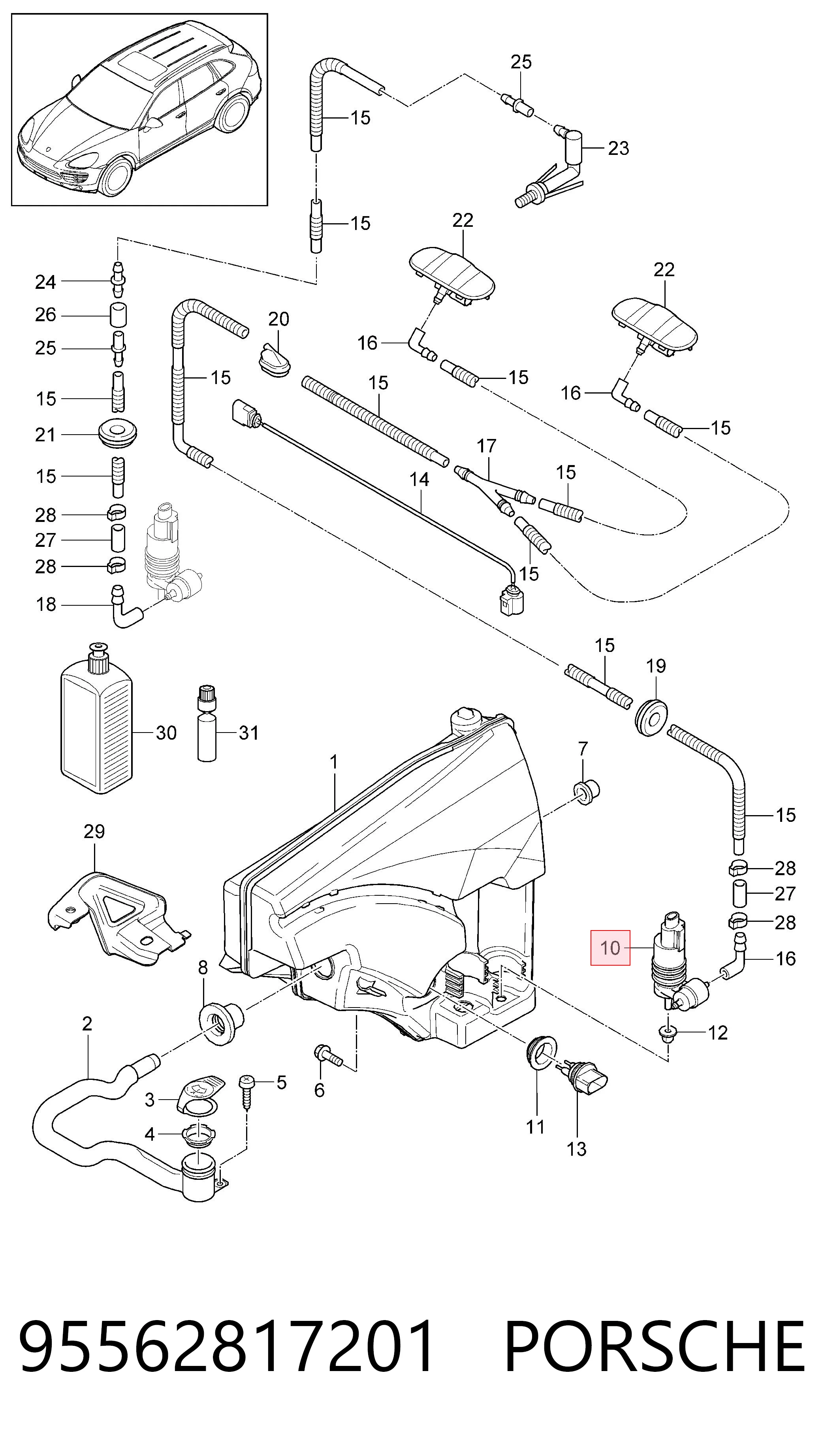 95562817201 Porsche Bomba de motor de fluido para lavador de vidro dianteiro