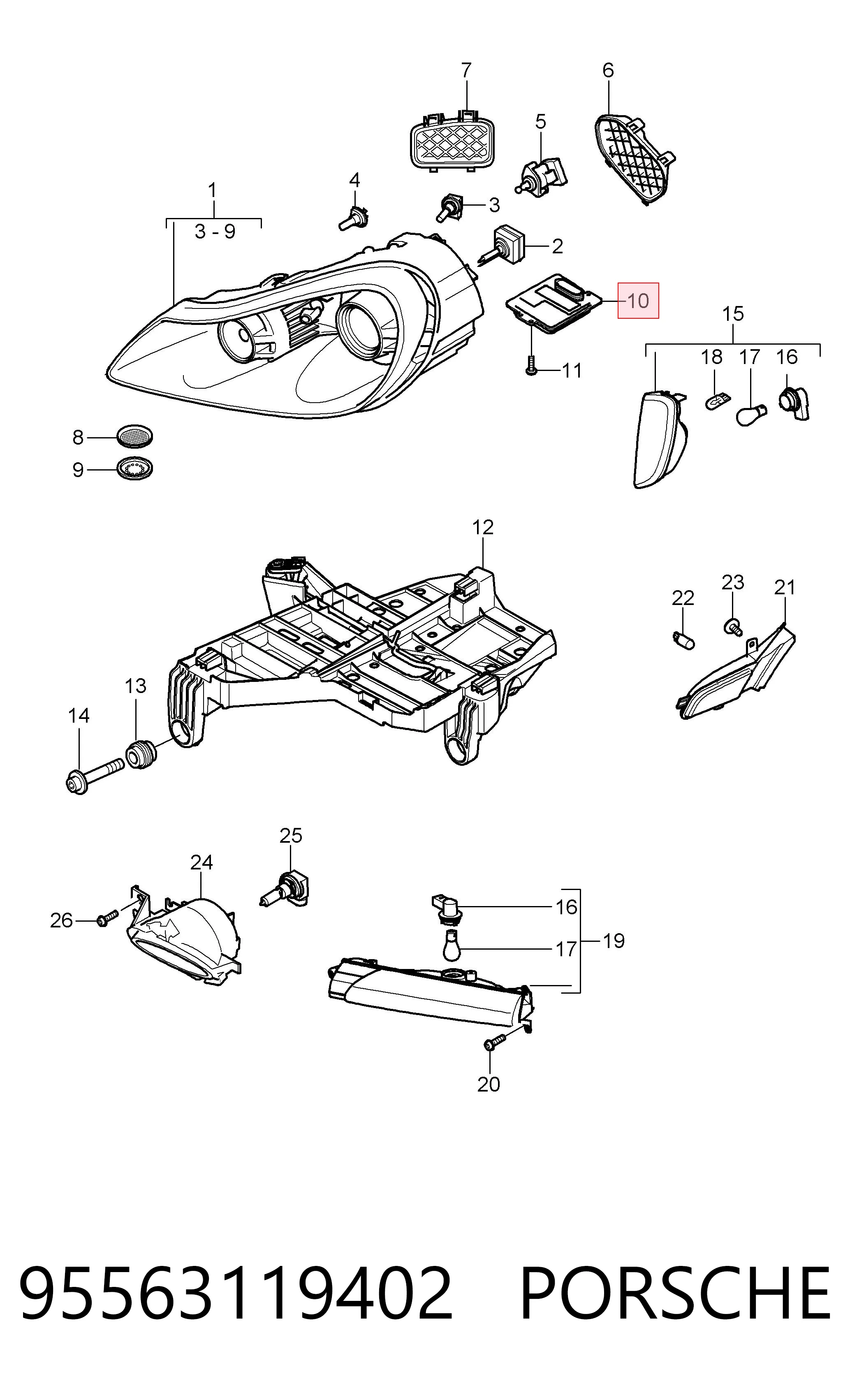 95563119402 Porsche Unidade de encendido (xénon)