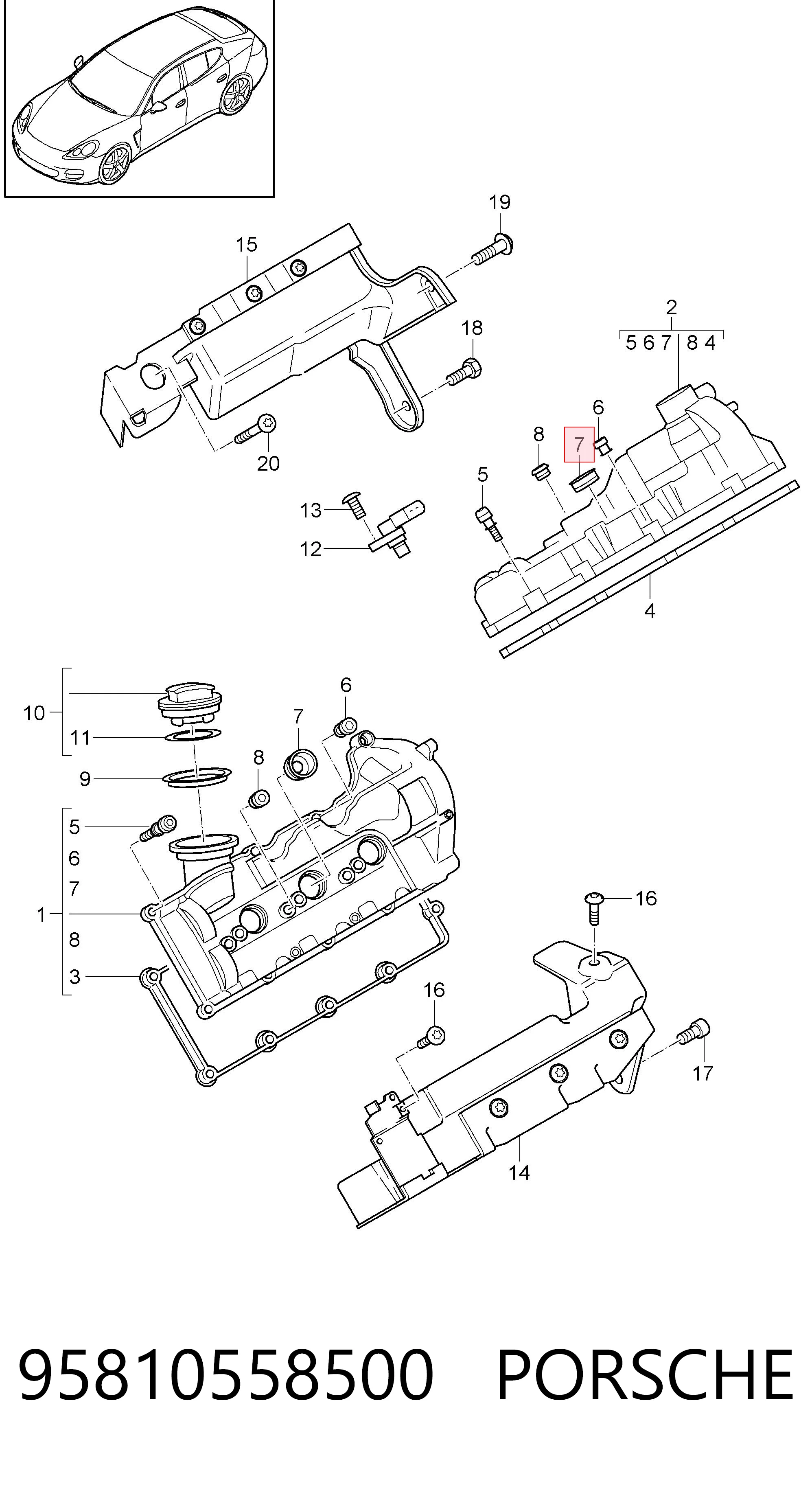 95810558500 Porsche Vedante da tampa de válvulas de motor, anel