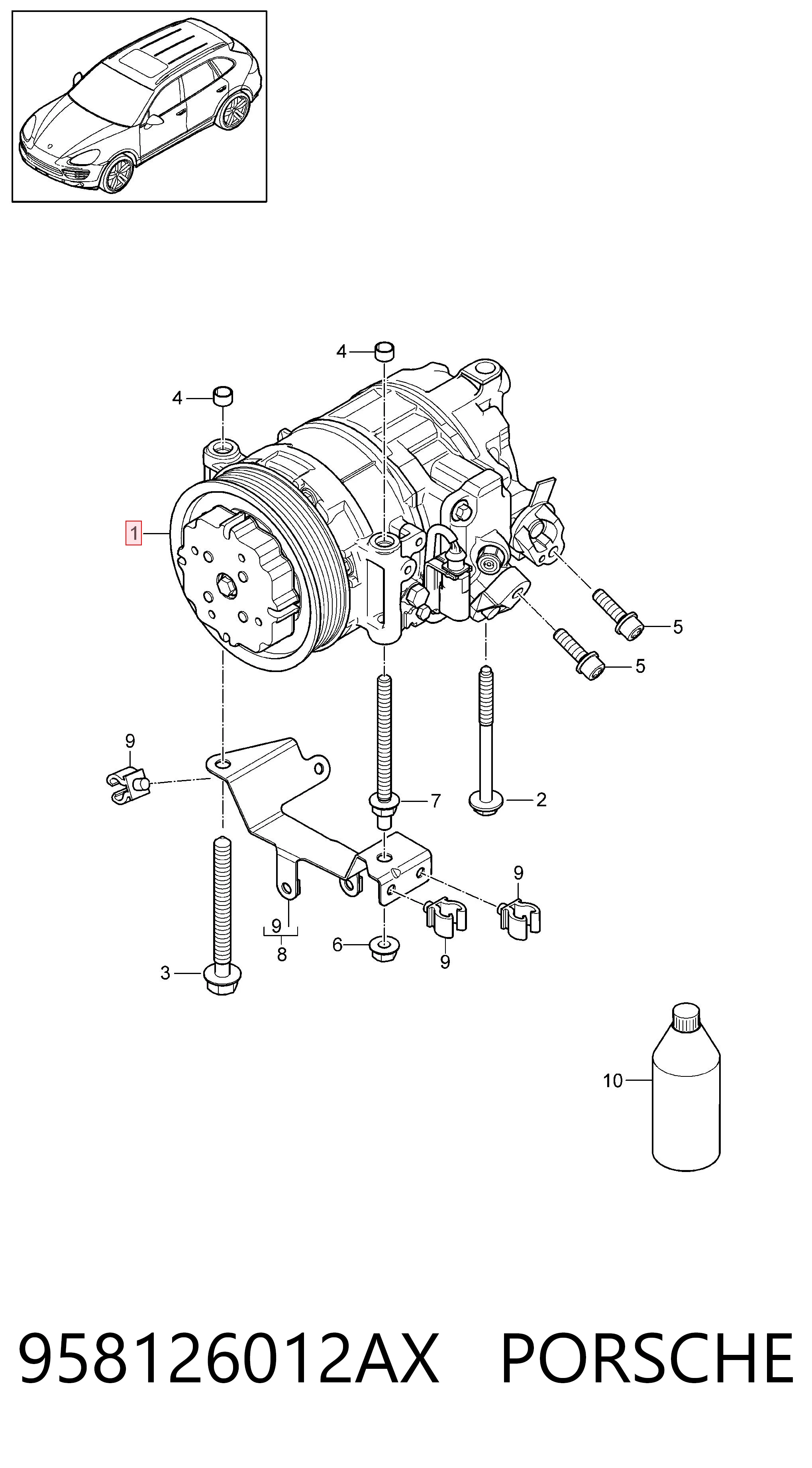 958126012AX Porsche Compressor de aparelho de ar condicionado