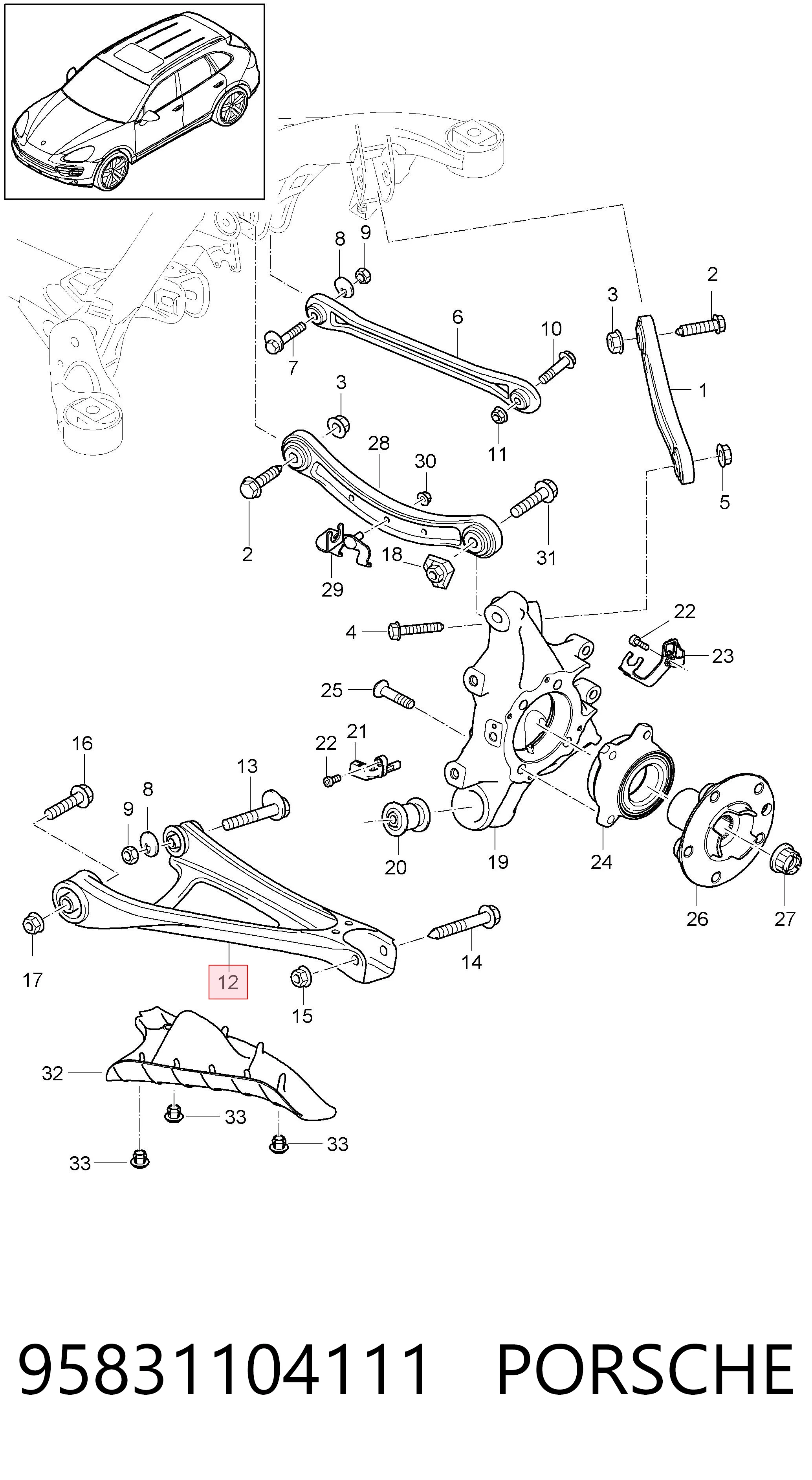 95831104111 Porsche Braço oscilante inferior esquerdo de suspensão traseira