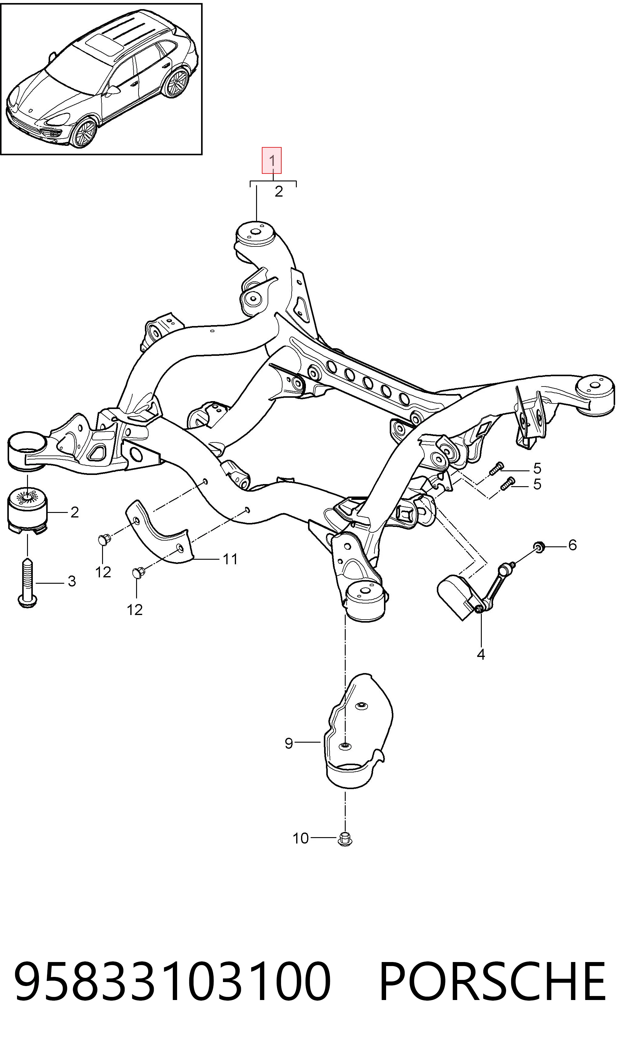 Viga de suspensão traseira (plataforma veicular) para Porsche Cayenne II 92A
