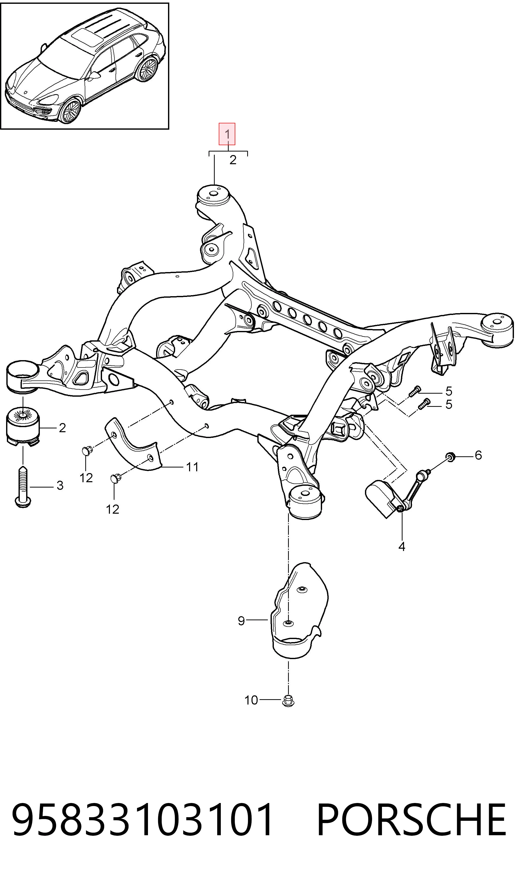 Viga de suspensão traseira (plataforma veicular) Porsche Cayenne II 92A