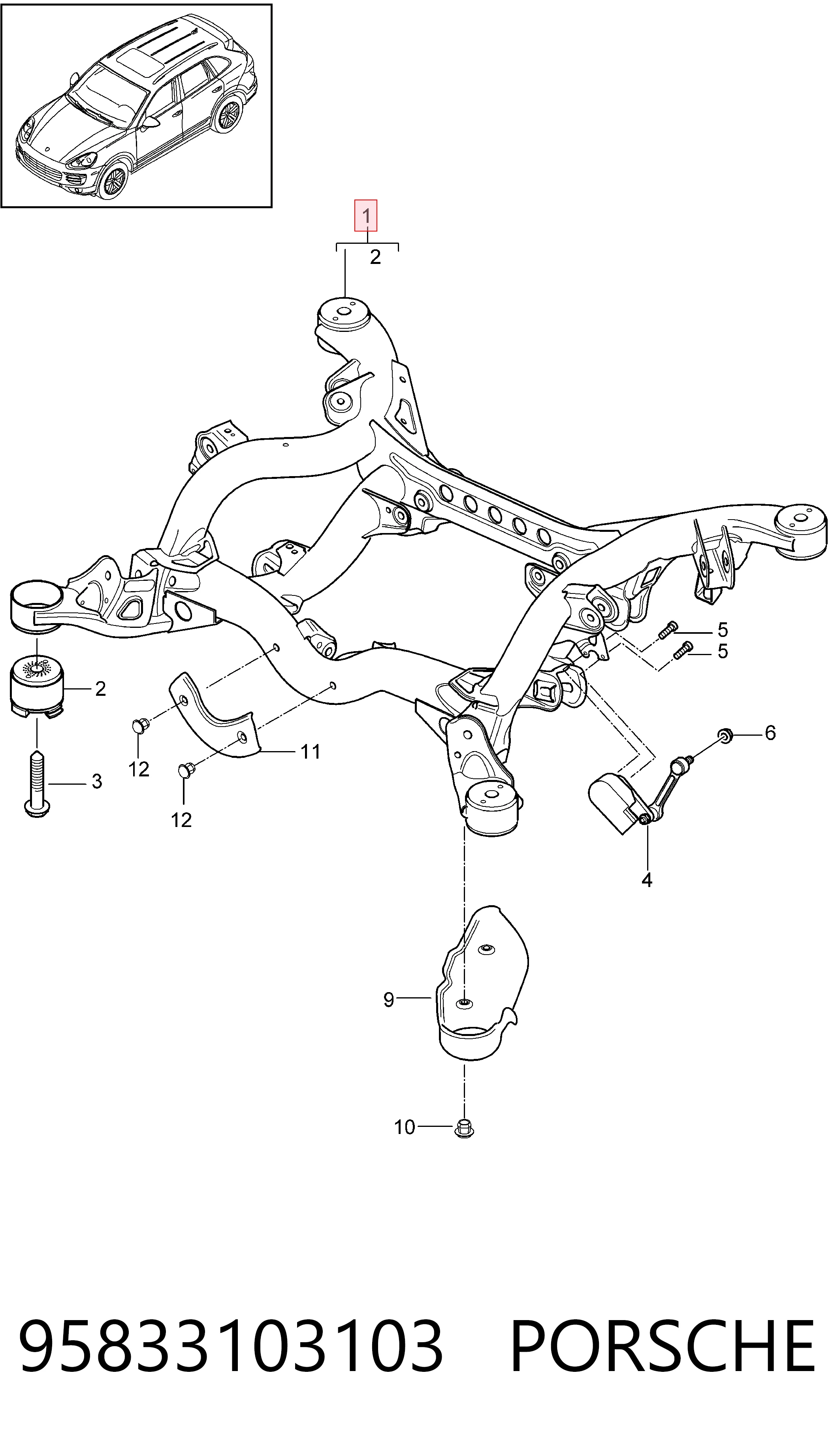  Viga de suspensão traseira (plataforma veicular) Porsche Cayenne II SUV (92A) (2010 - 2026) II