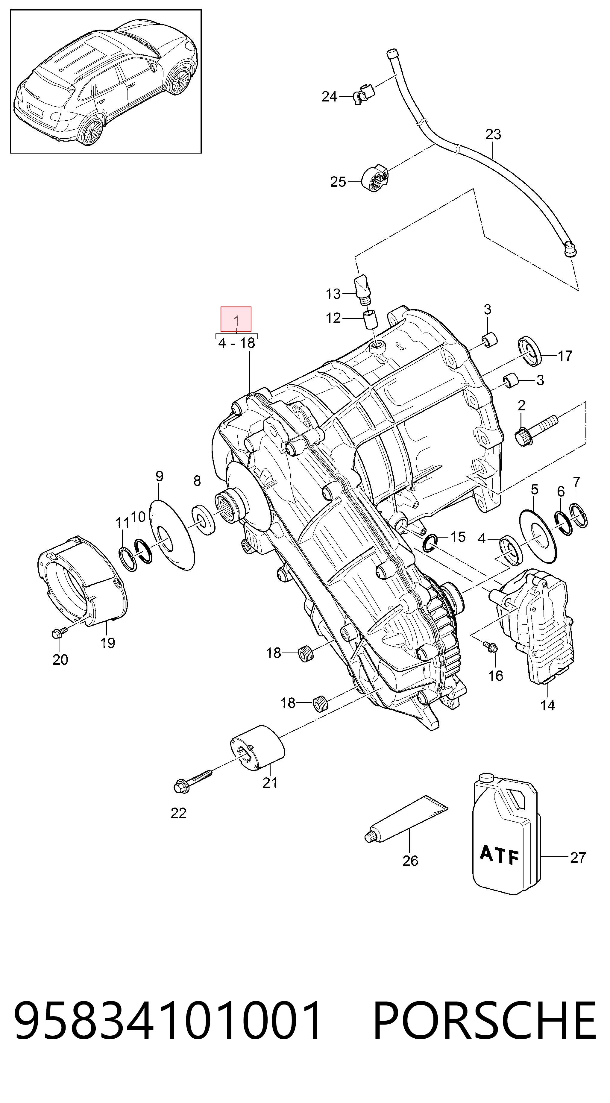 95834101001 Porsche Caixa de transferência