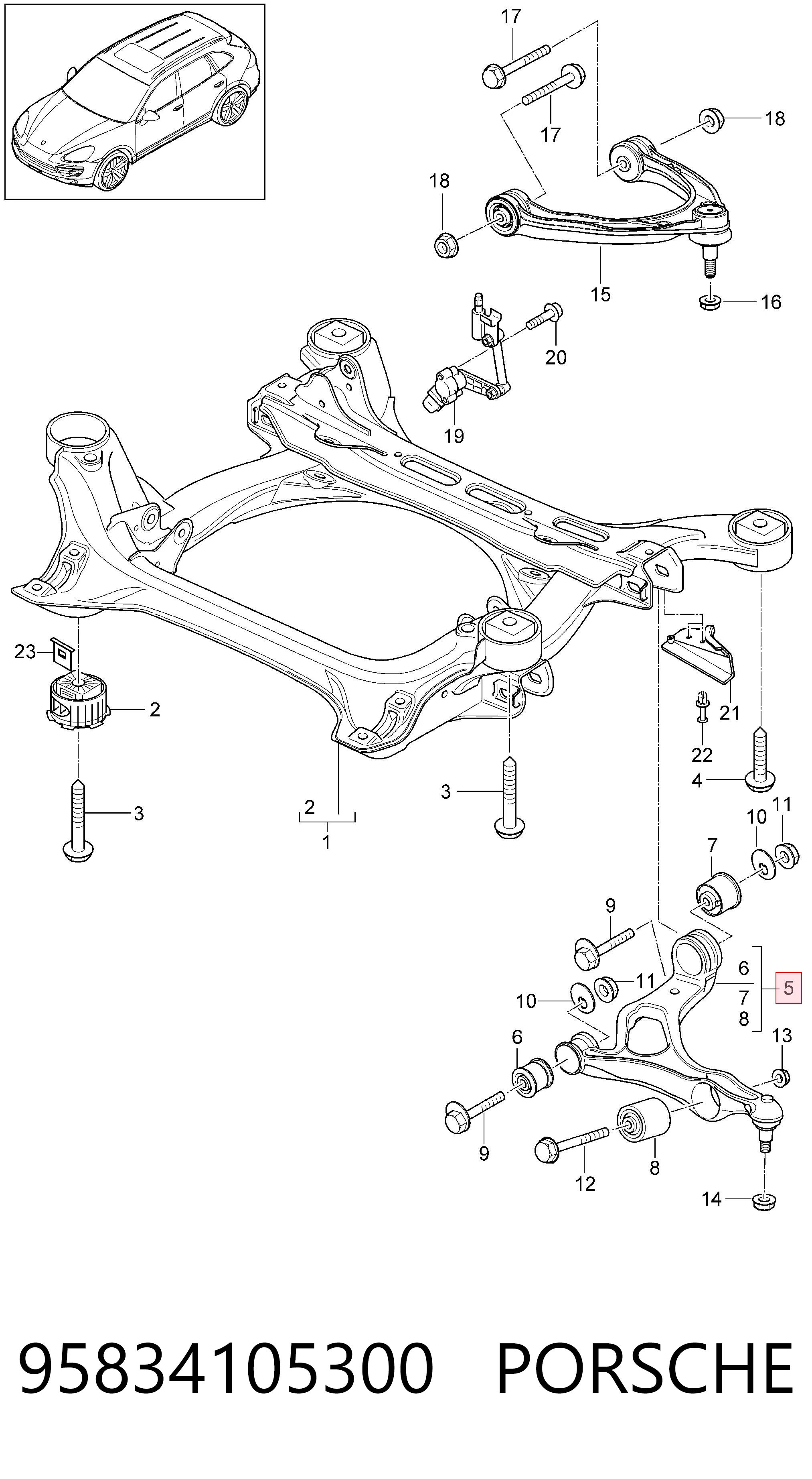 95834105300 Porsche Braço oscilante inferior esquerdo de suspensão dianteira