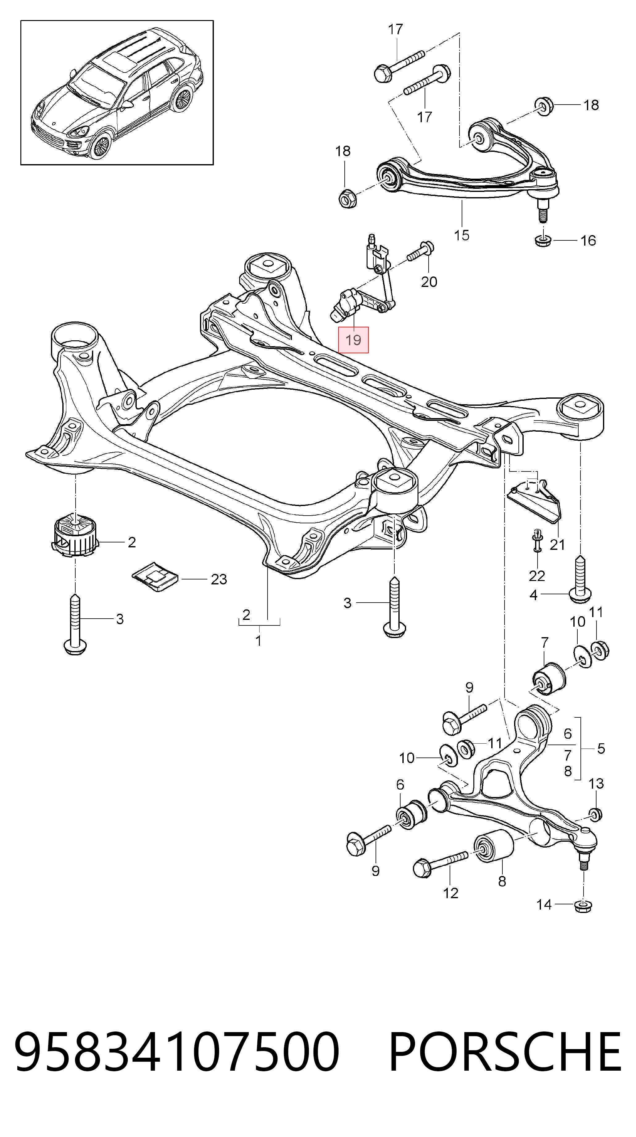 95834107500 Porsche Sensor dianteiro do nível de posição de carroçaria