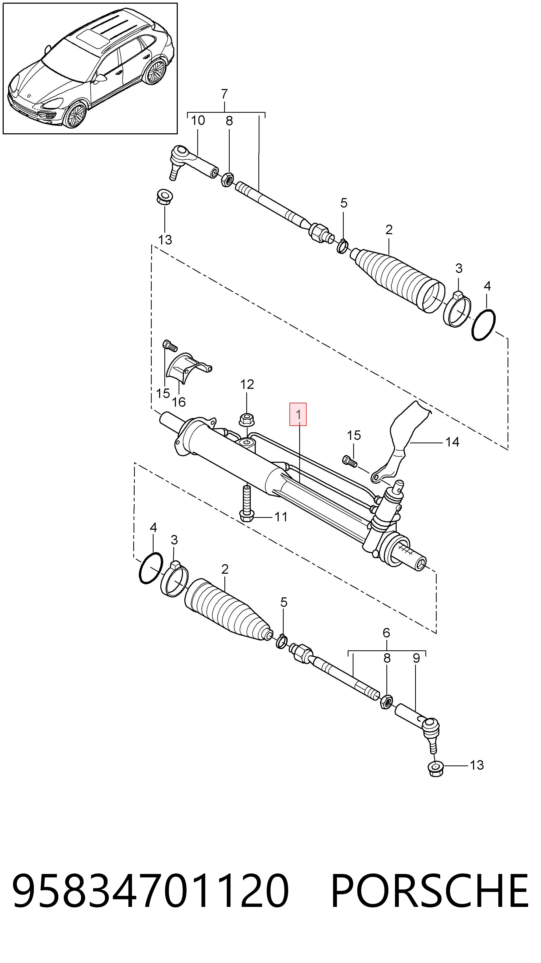 95834701120 Porsche Cremalheira da direção
