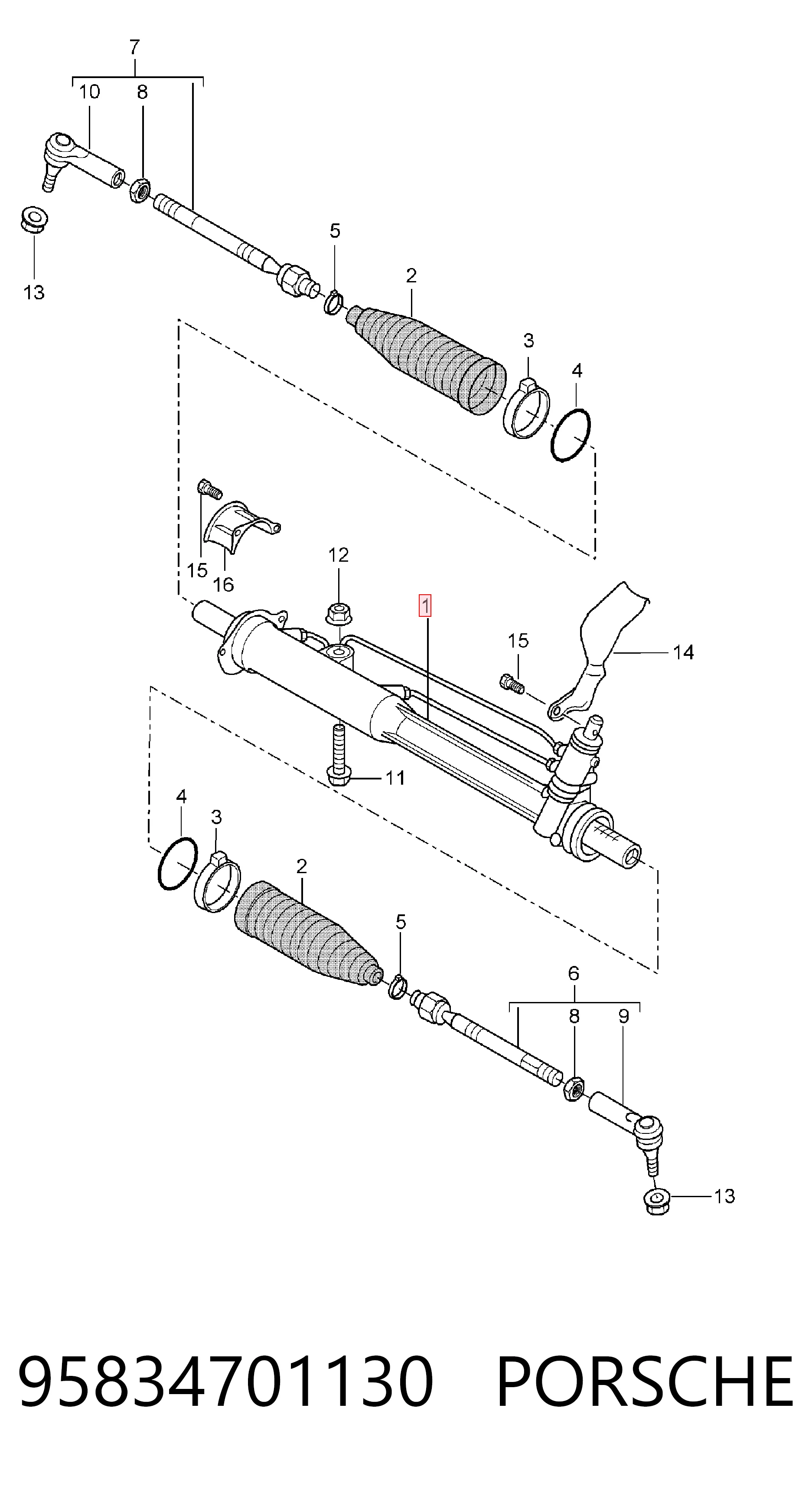 95834701130 Porsche Cremalheira da direção