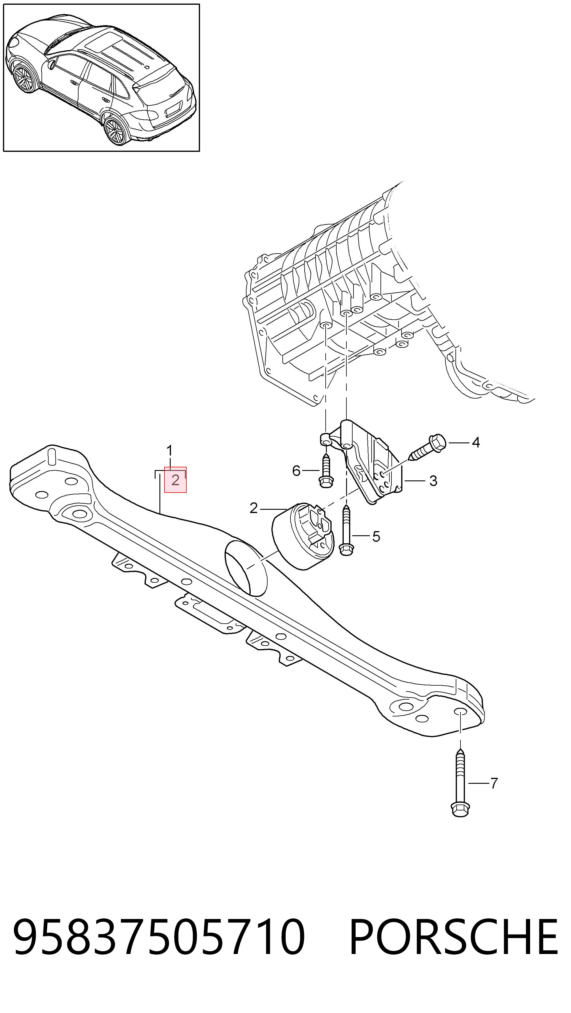 95837505710 Porsche Coxim traseiro de transmissão (suporte da caixa de mudança)