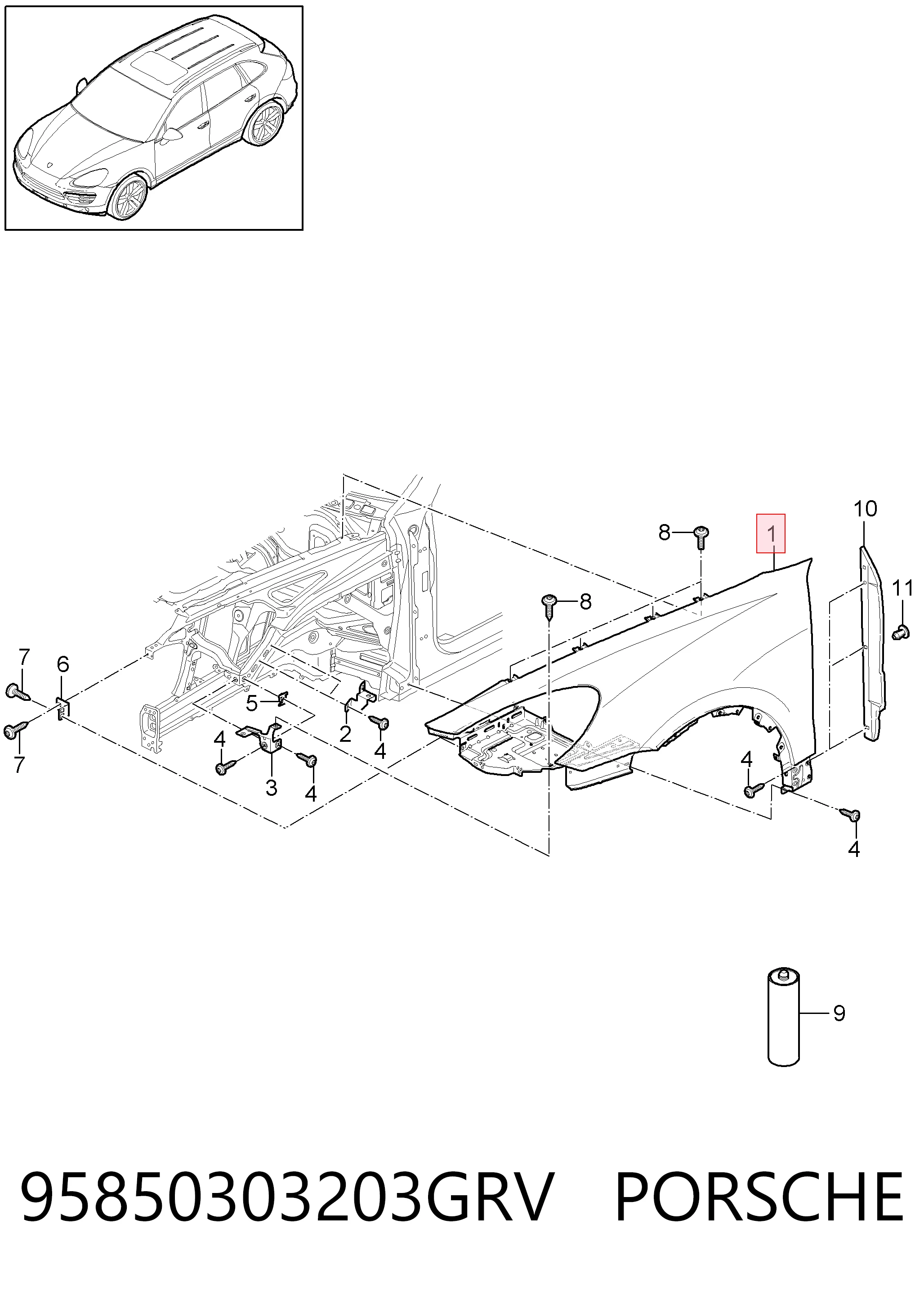  Pára-lama dianteiro direito Porsche Cayenne II SUV (92A) (2010 - 2026) II