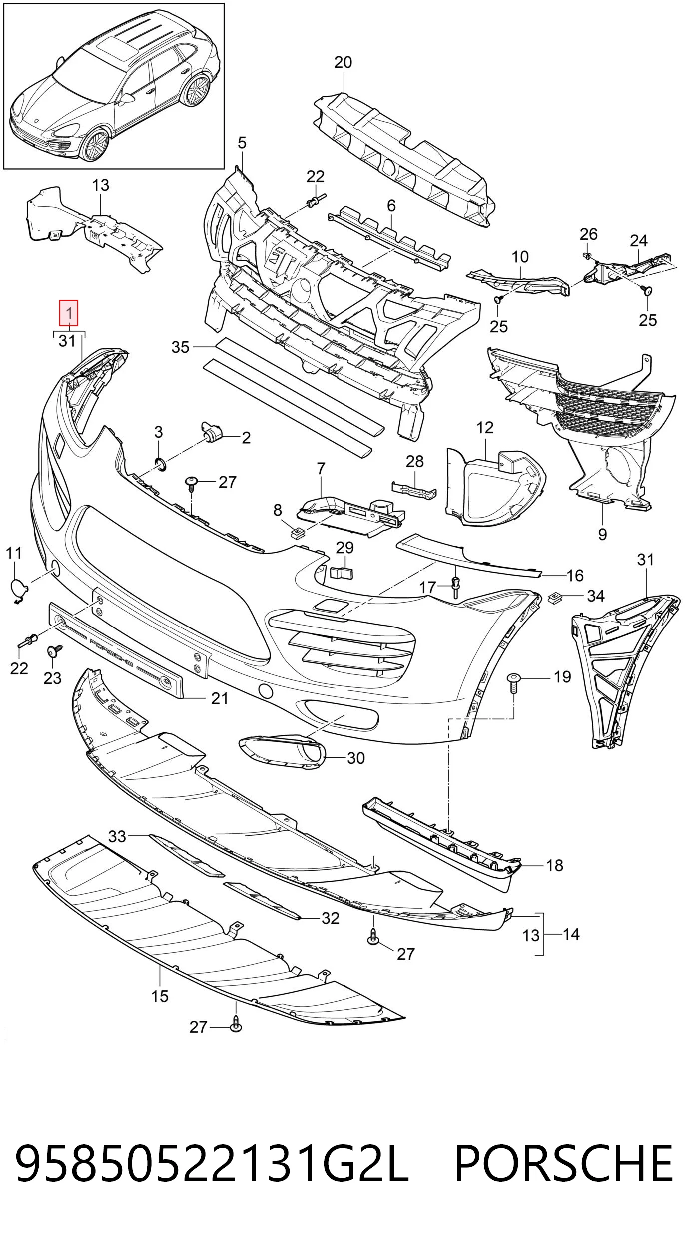 Pára-choque dianteiro para Porsche Cayenne 92A