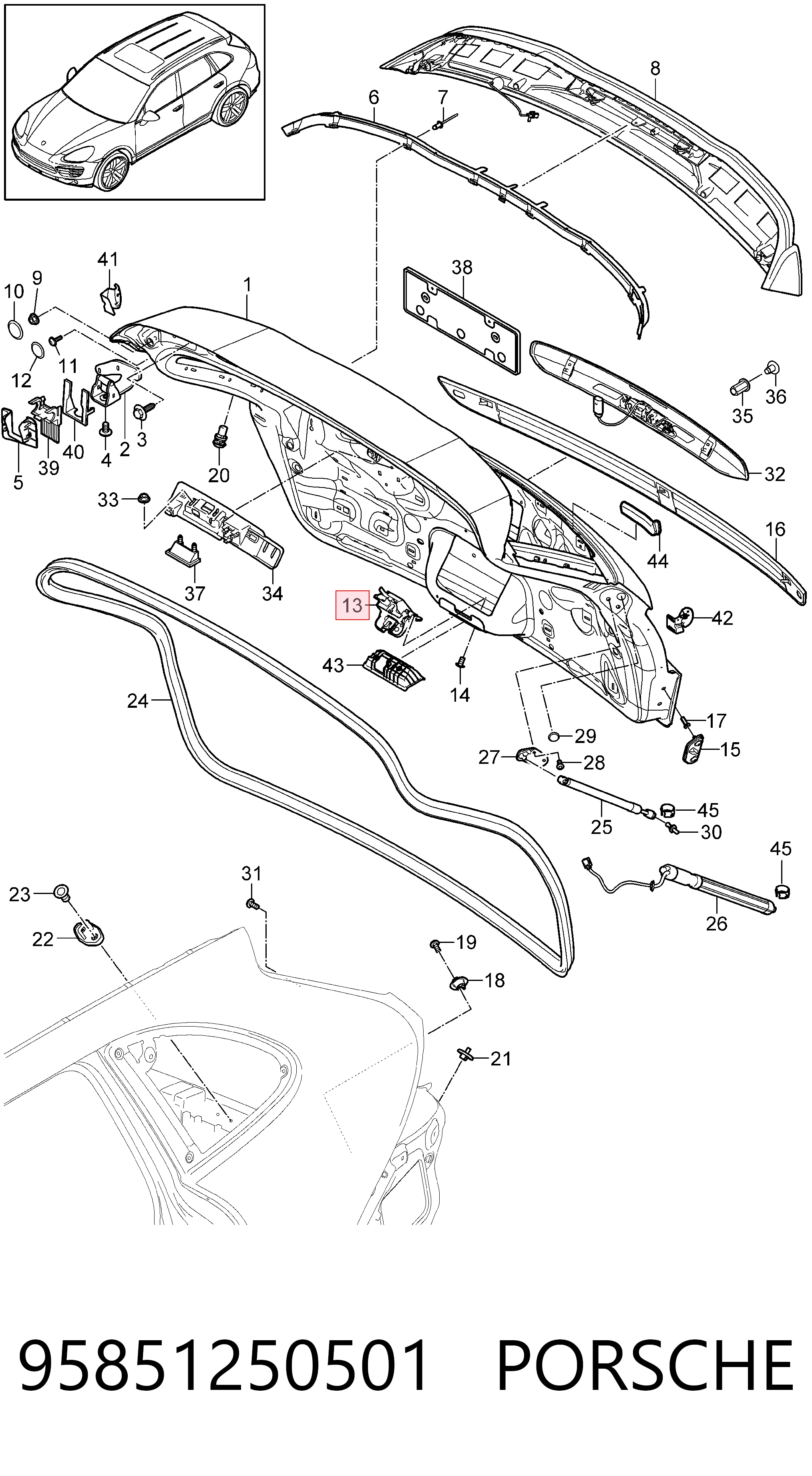 Fecho de tampa de porta-malas (de 3ª/5ª porta traseira) Porsche Cayenne II 92A ao melhor preço