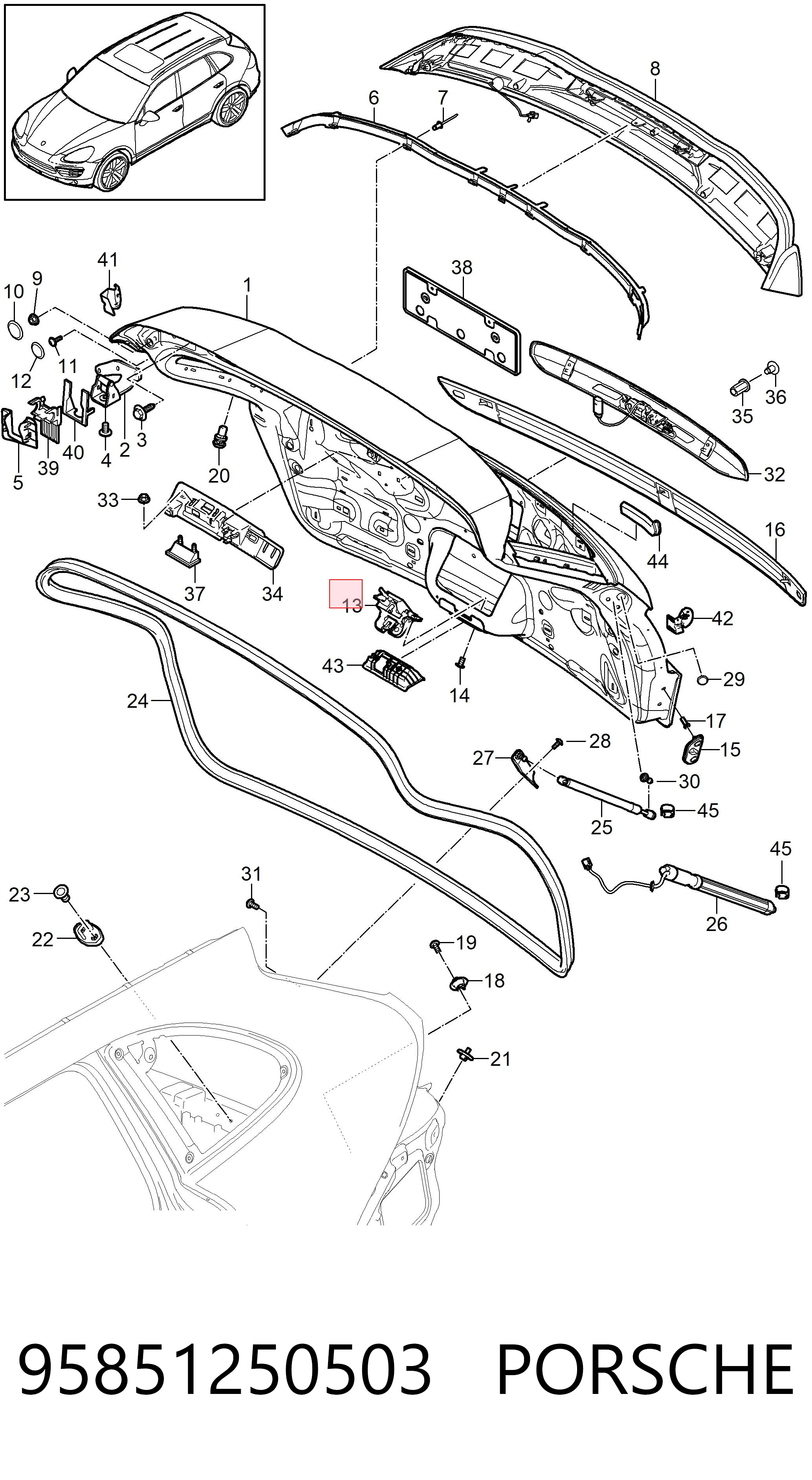  Fecho de tampa de porta-malas (de 3ª/5ª porta traseira) Porsche Cayenne II SUV (92A) (2010 - 2026) II