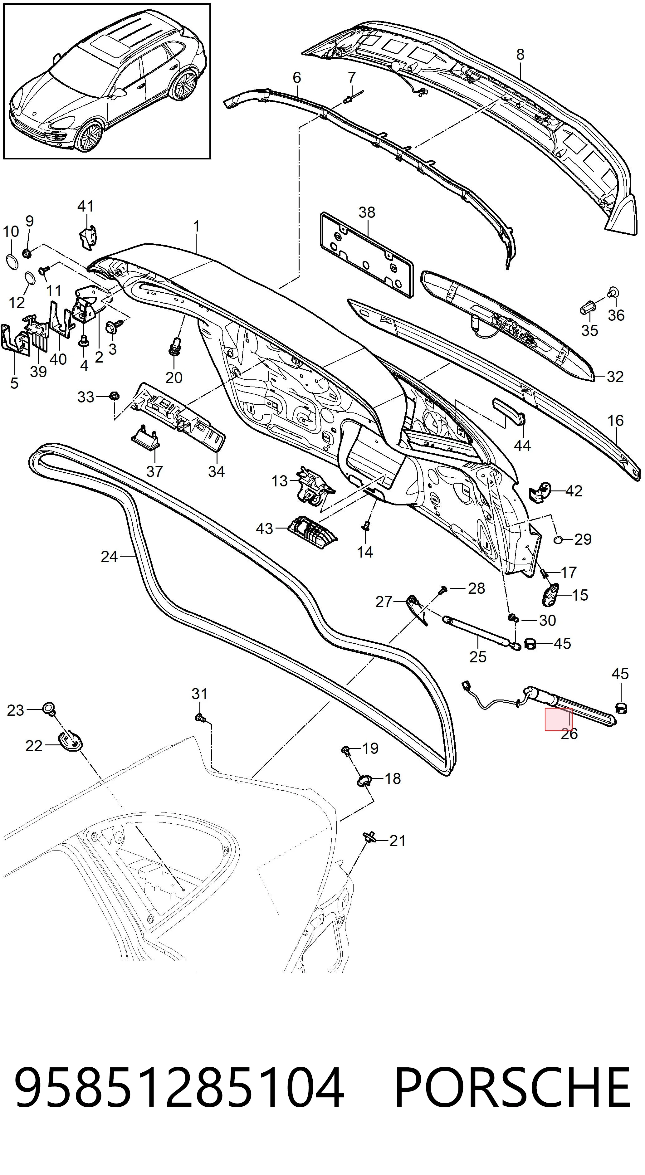 95851285104 Porsche Amortecedor de tampa de porta-malas (de 3ª/5ª porta traseira)