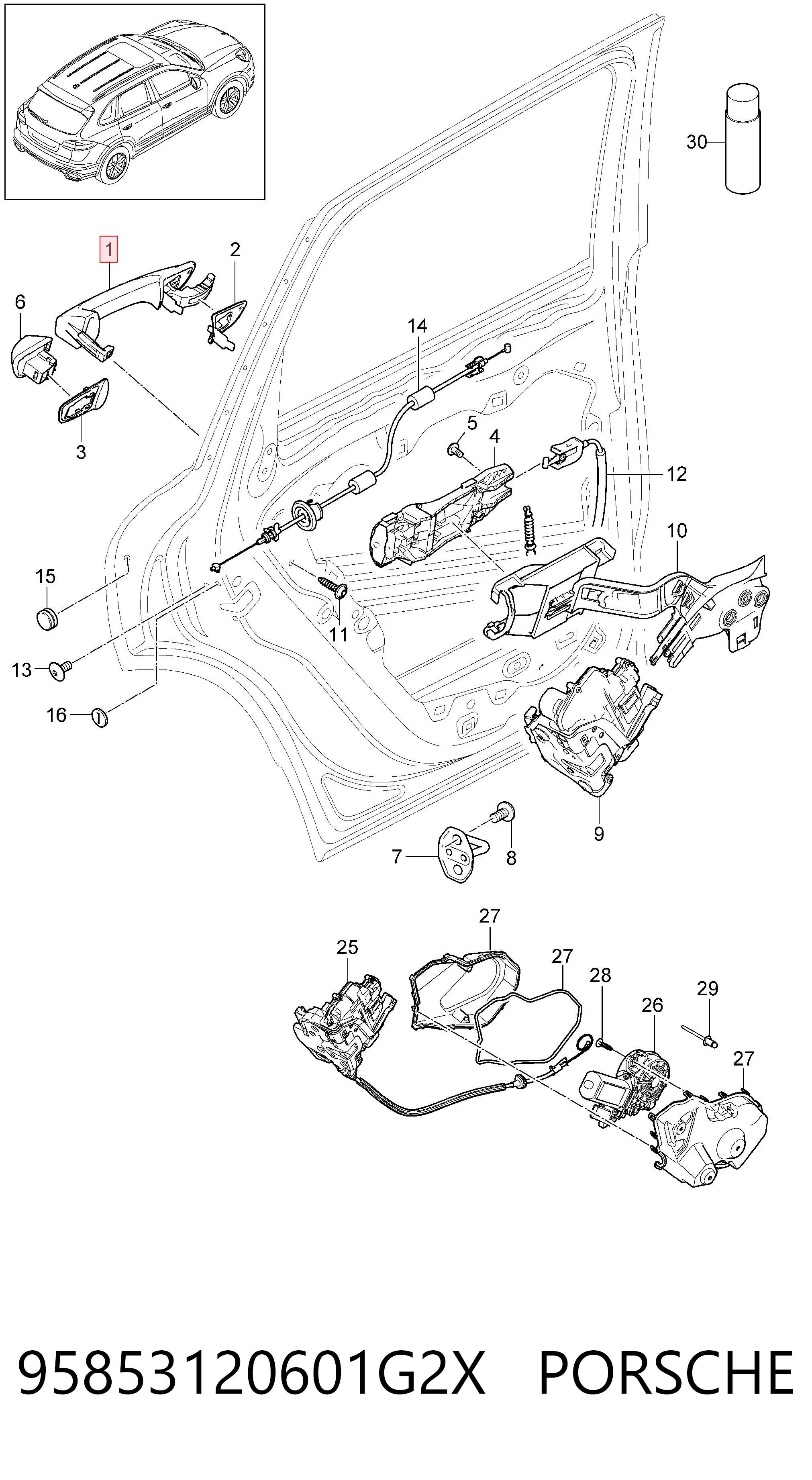 95853120601G2X Porsche Maçaneta dianteira direita da porta externa
