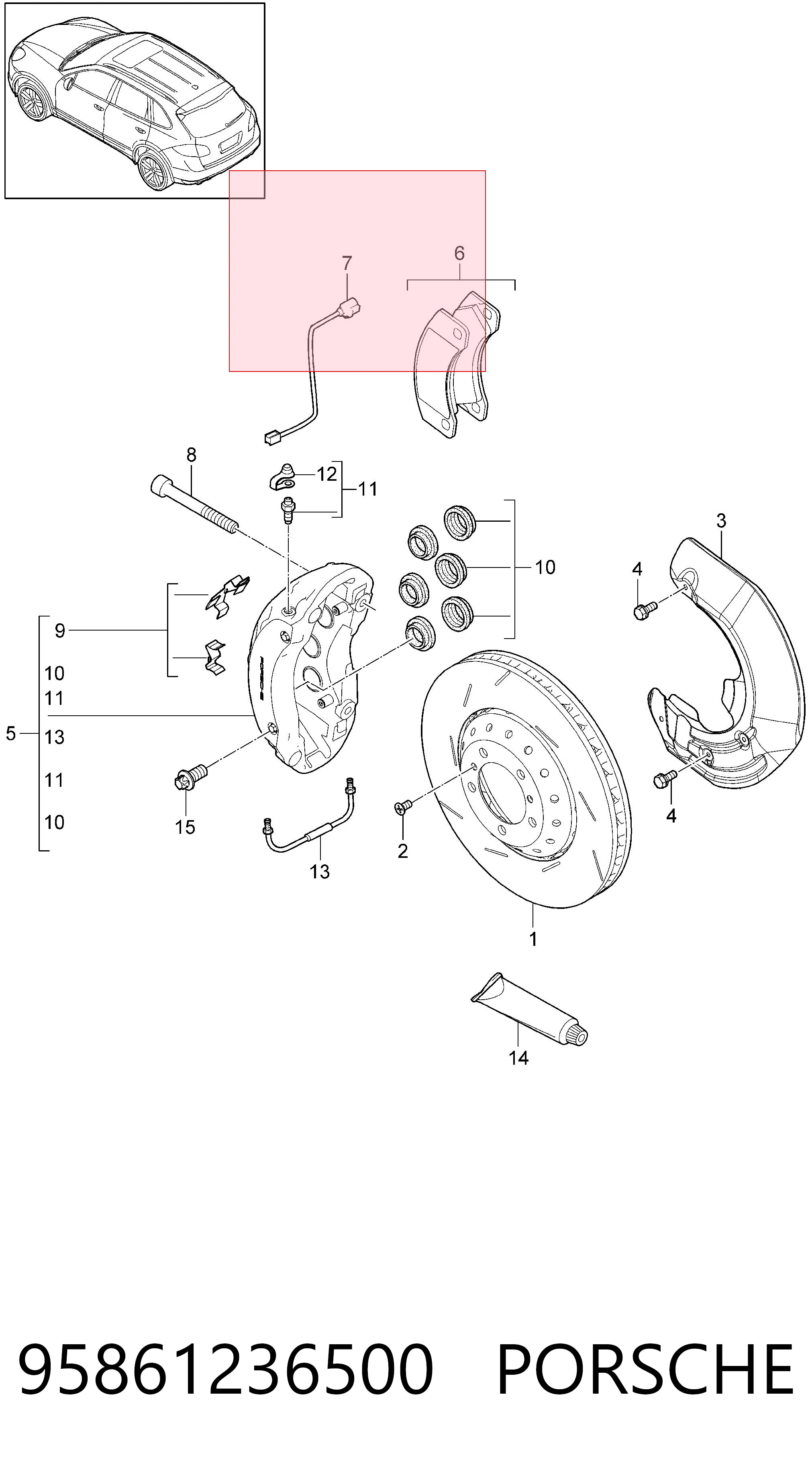 95861236500 Porsche Sensor dianteiro de desgaste das sapatas do freio