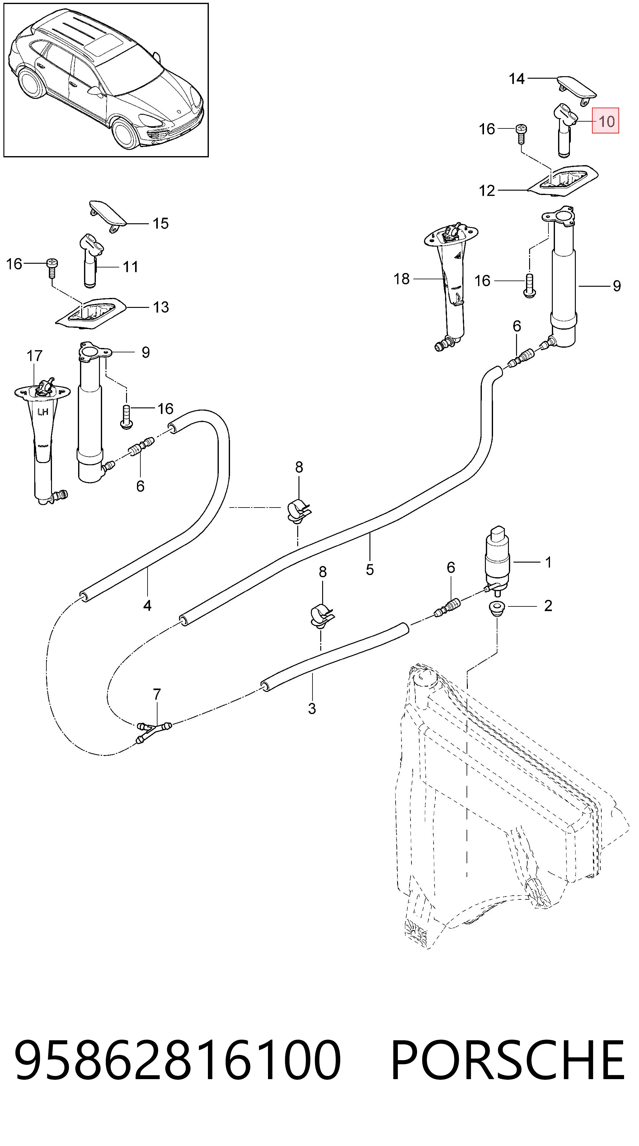 95862816100 Porsche Injetor de fluido para lavador da luz dianteira esquerda