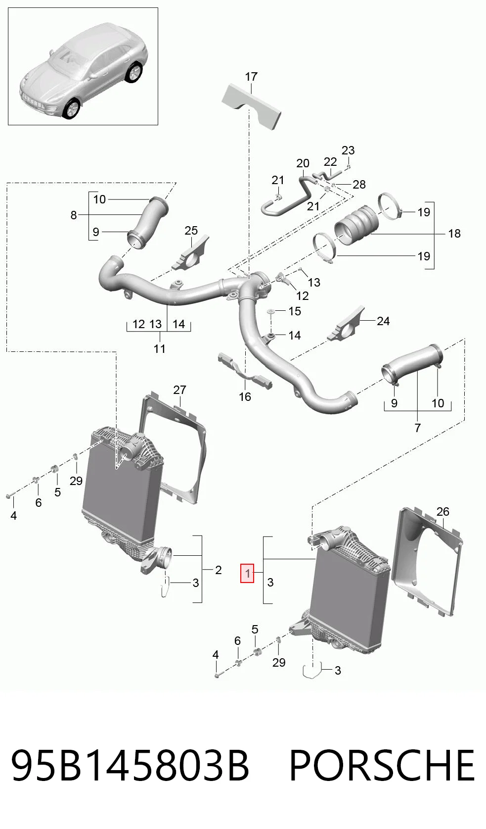 95B145803B Porsche Radiador de intercooler