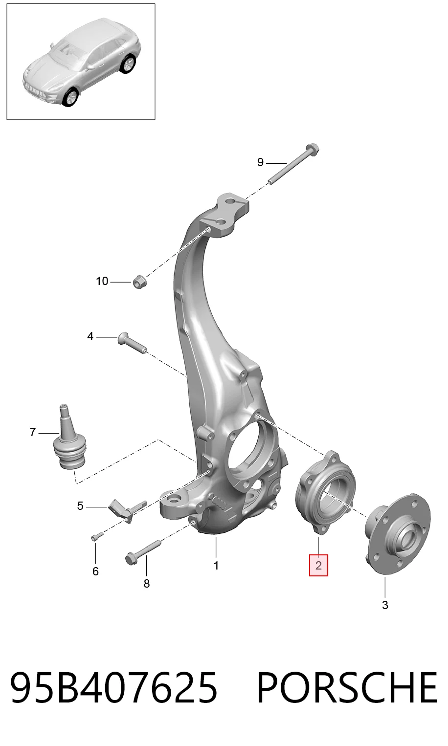 95B407625 Porsche Rolamento de cubo dianteiro/traseiro